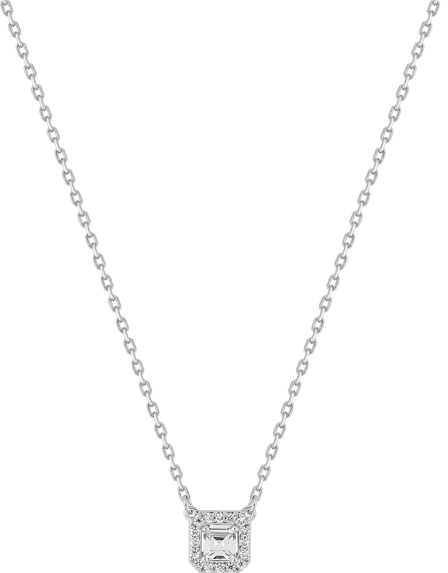 Collier en argent rhodié 925/1000 avec pendentif fixe en oxyde de zirconium carré et entourage