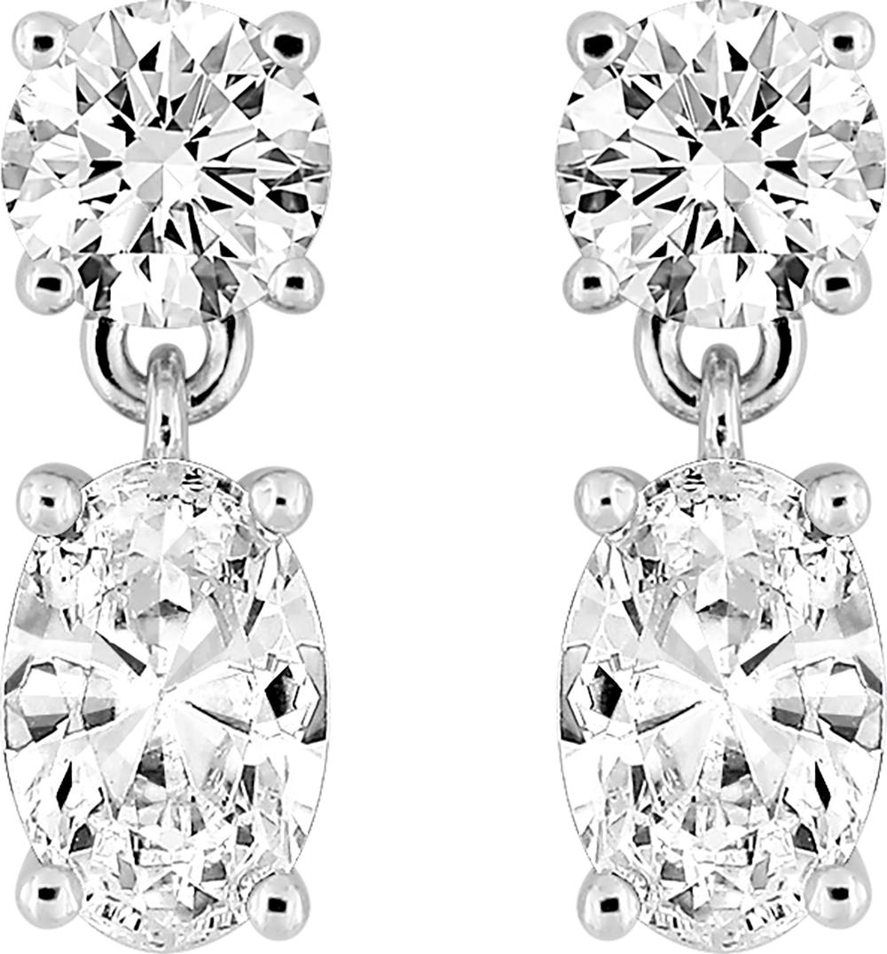 Boucles d'oreilles en argent rhodié 925/1000 pendantes avec quatre oxydes de zirconium