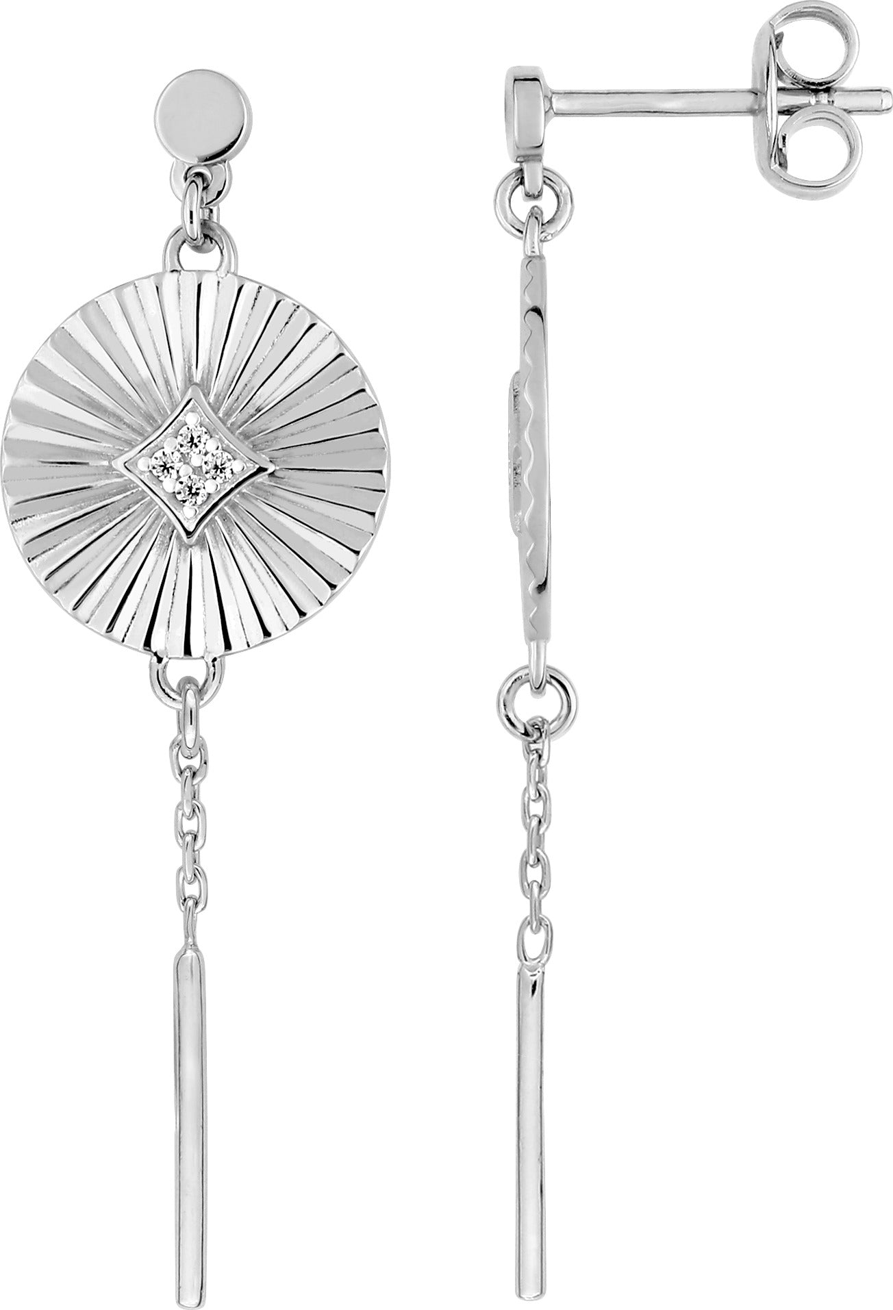 Boucles d'oreilles en argent 925/1000 losanges OZ et chainettes