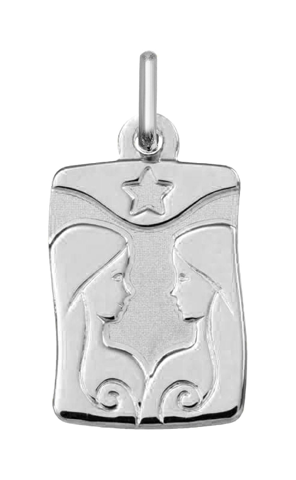 Pendentif Argent Rhodié Rectangle Gémeaux Bijou Élégant