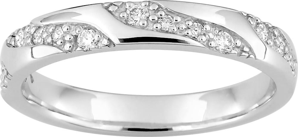 Bague en or blanc 750/1000 alliance contemporaine sertie de 14 diamants GH-P1 pour un total de .018 carats