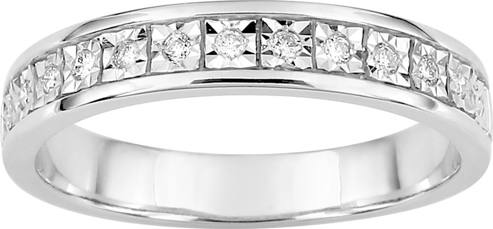 Alliance or blanc 750/1000 forme ruban 13 diamants GH-P1 0.10 carats