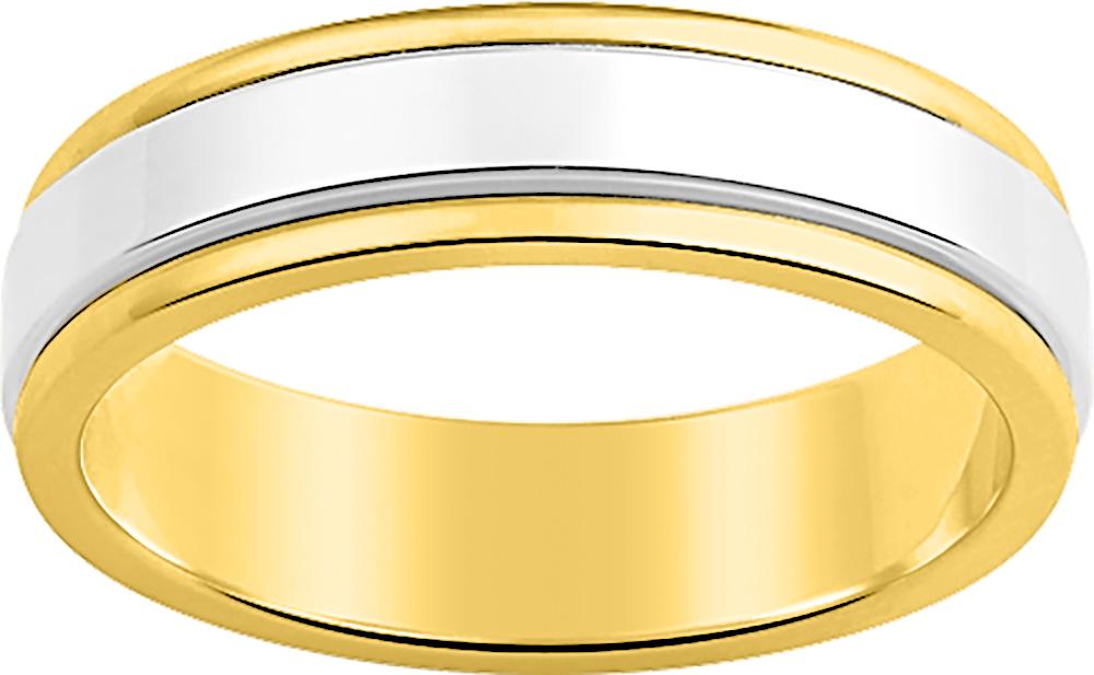 Alliance or jaune 750/1000 avec bande centrale en or blanc, 6 mm de largeur