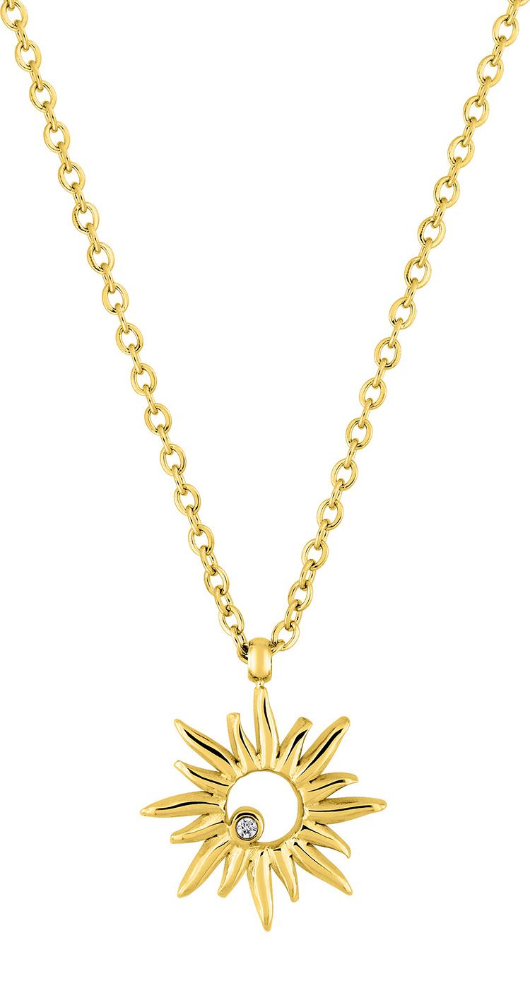 Collier en acier doré pendentif forme soleil avec un OZ