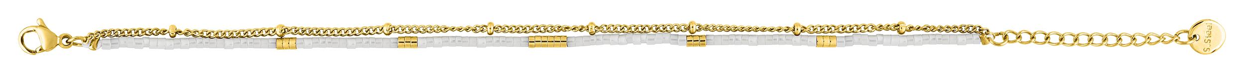 Bracelet en acier doré double-rang avec cristaux blancs de longueur 16+3 cm