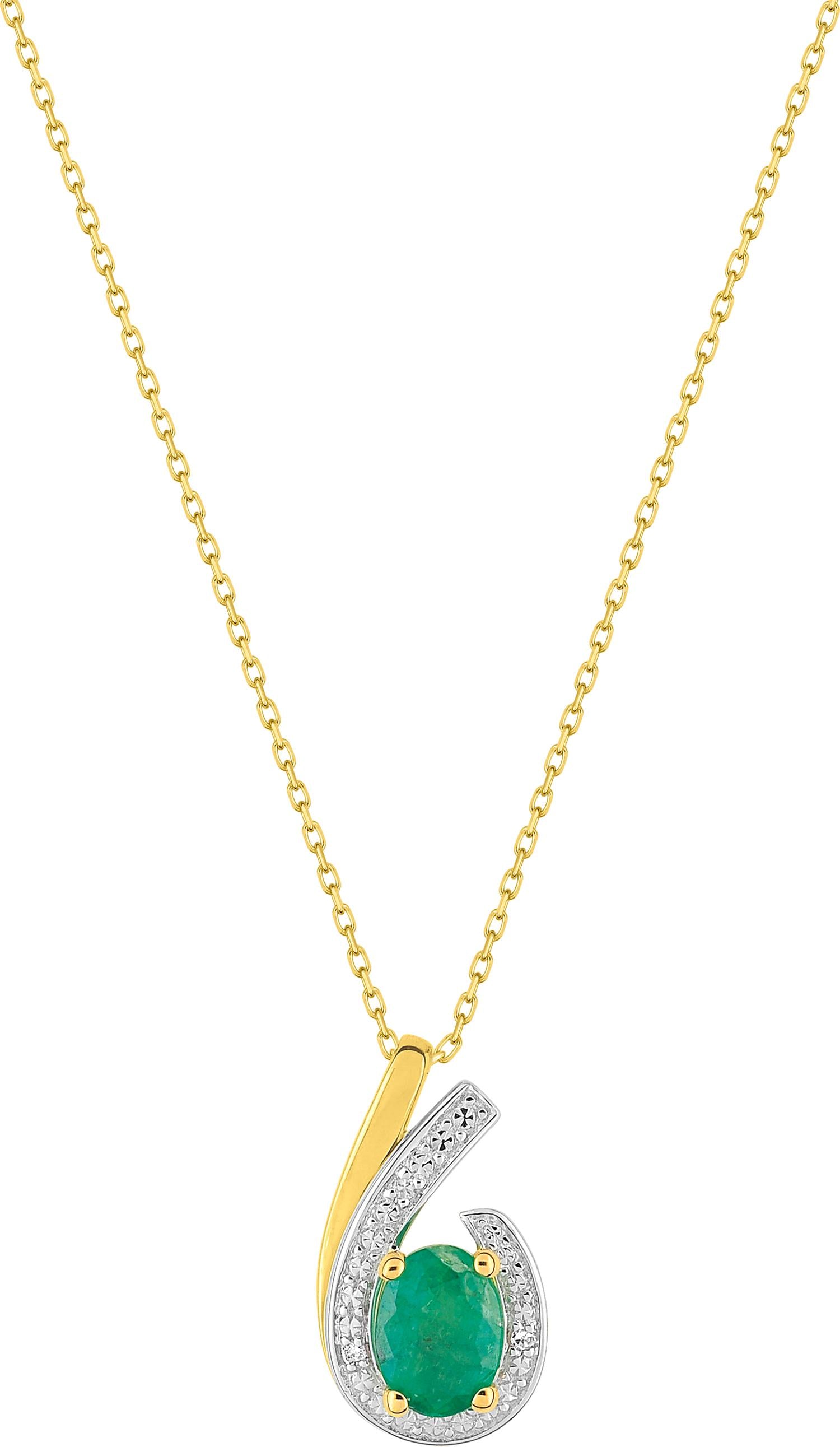 Collier or jaune 375/1000 émeraude et diamants GH-P2 0.01 carats