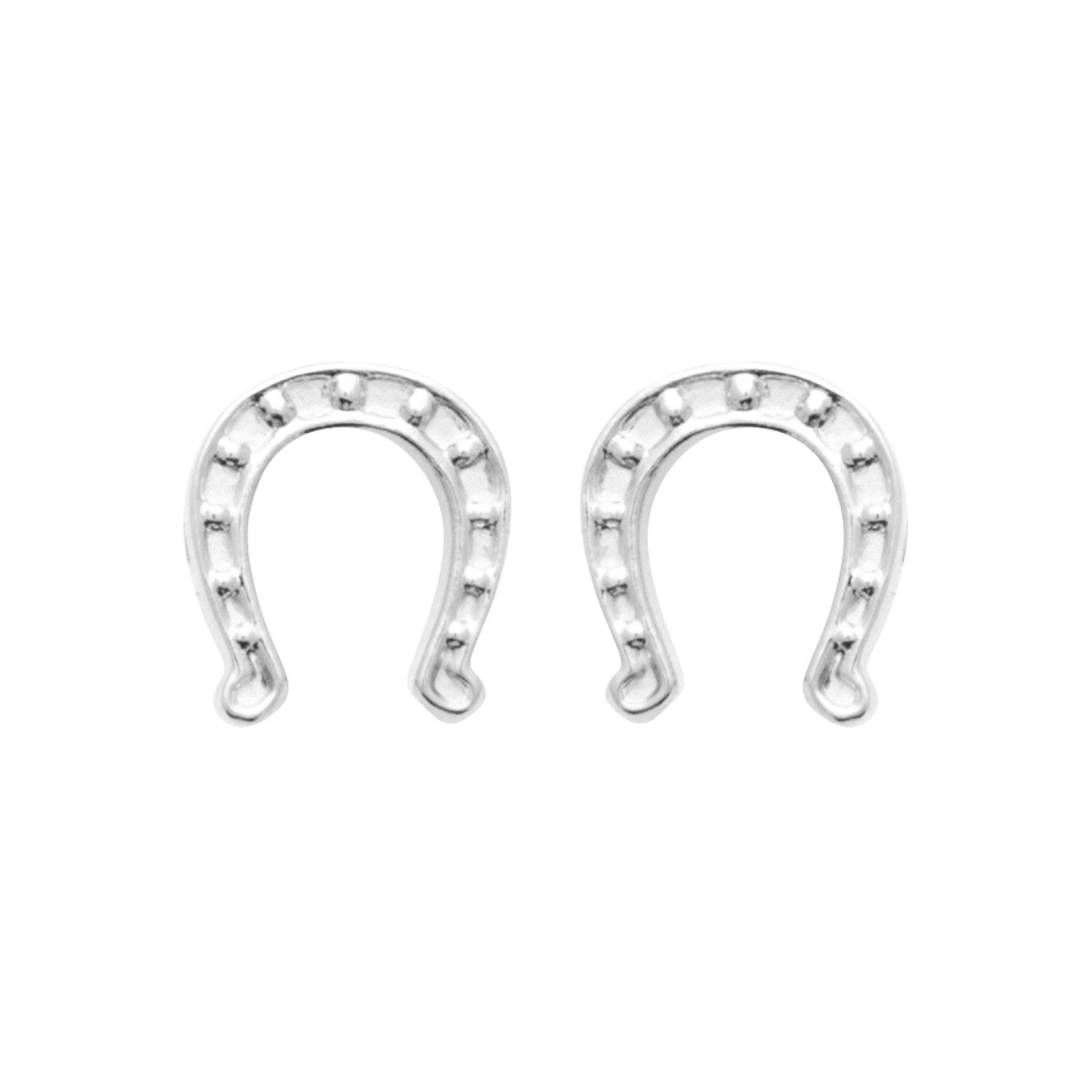 Boucles d'oreilles en argent rhodié fer à cheval porte bonheur