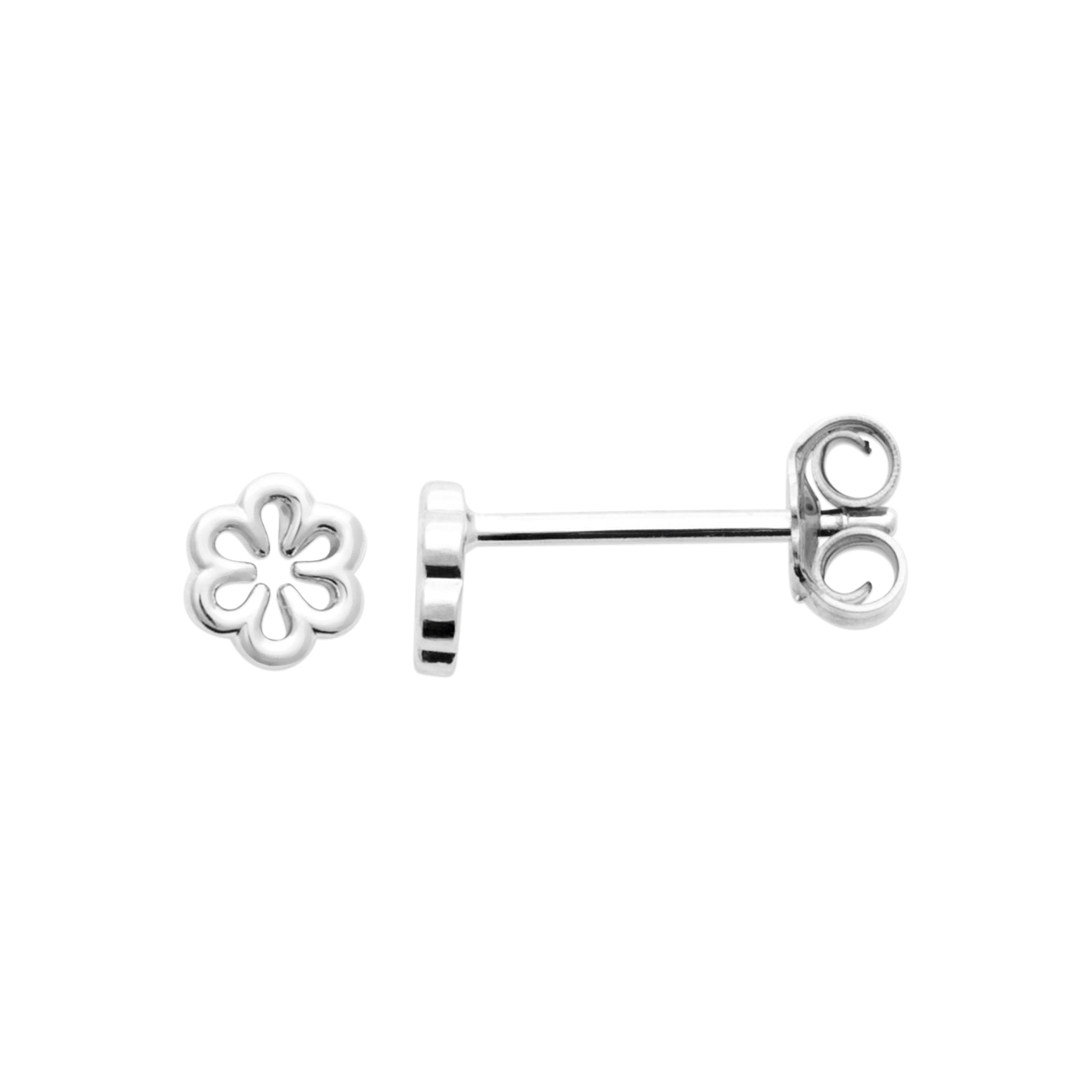 Boucles d'oreilles en argent rhodié petites fleurs ajourées