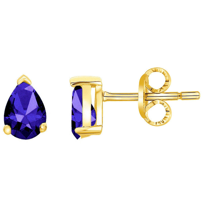 Boutons d'oreilles Aen plaqué or avec oxydes bleu foncé de forme goutte