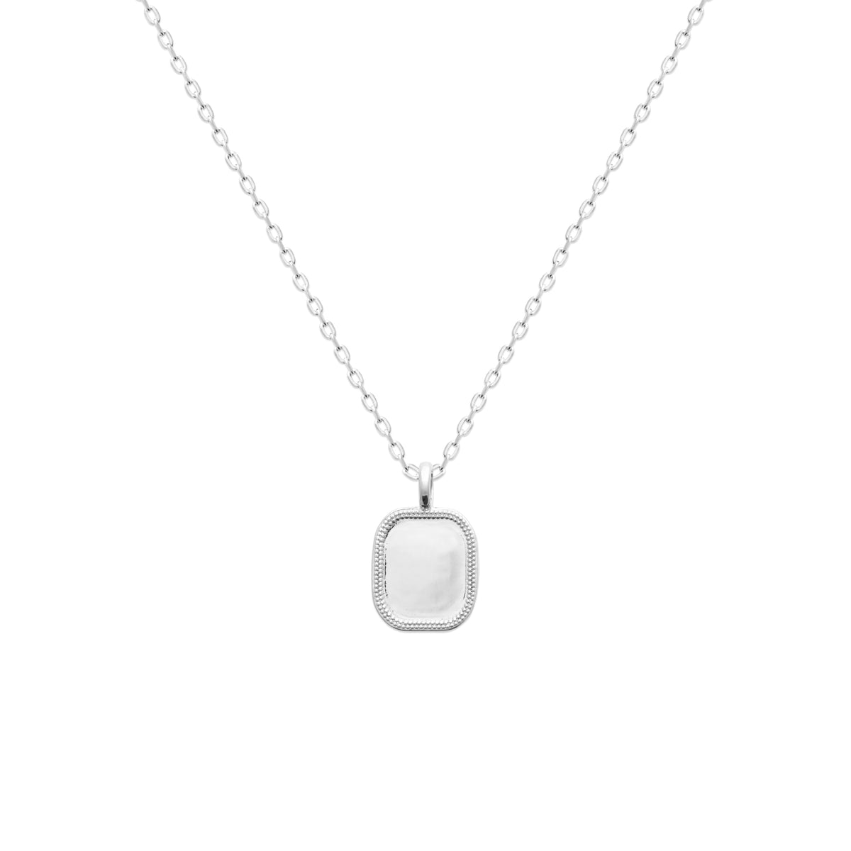 Pendentif en argent rhodié rectangulaire à graver, bords perlés