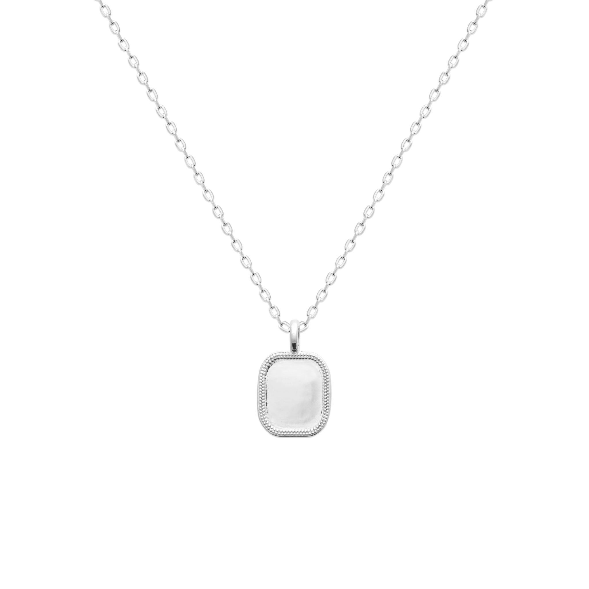 Pendentif en argent rhodié rectangulaire à graver, bords perlés
