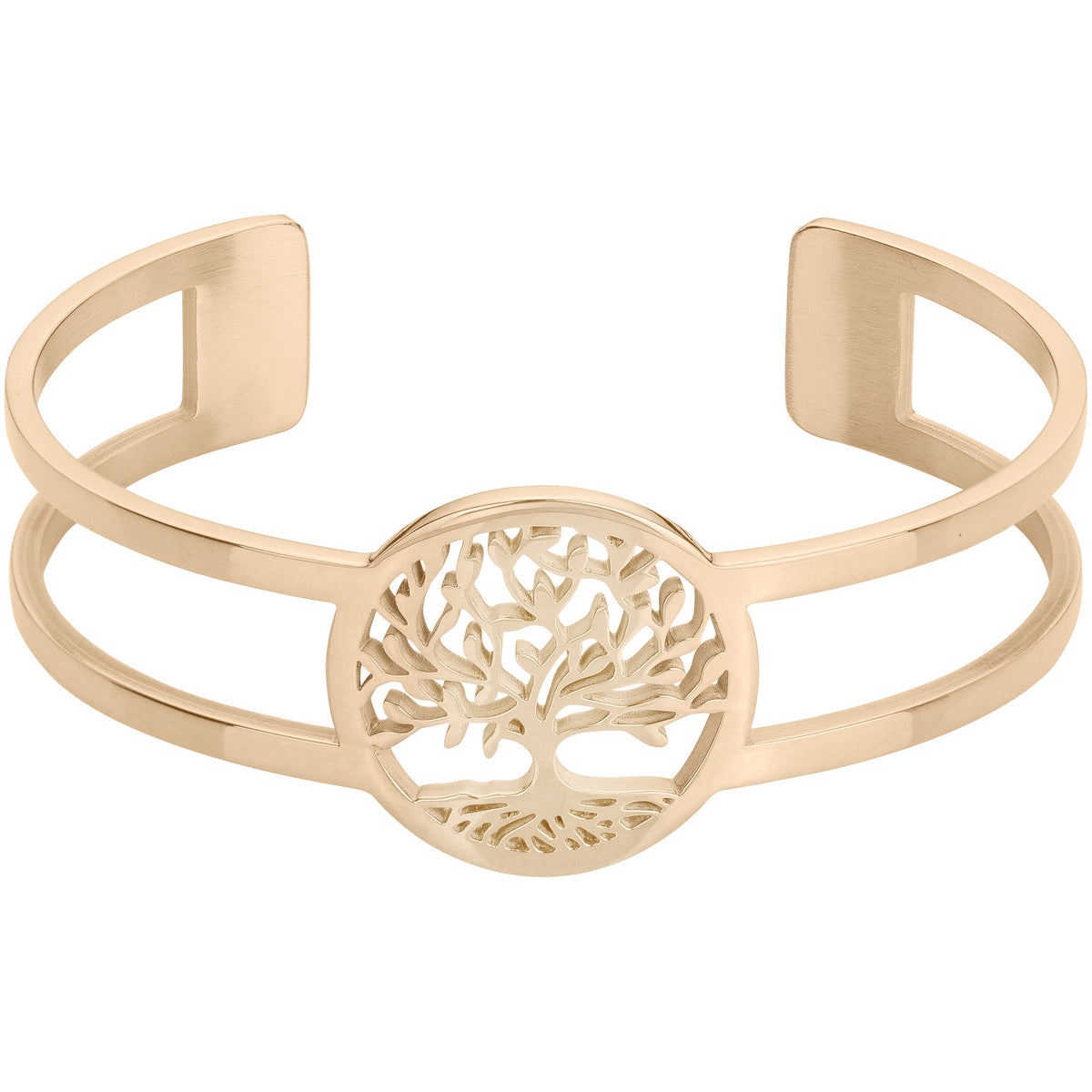 Bracelet en acier doré jonc ouvert avec motif arbre de vie