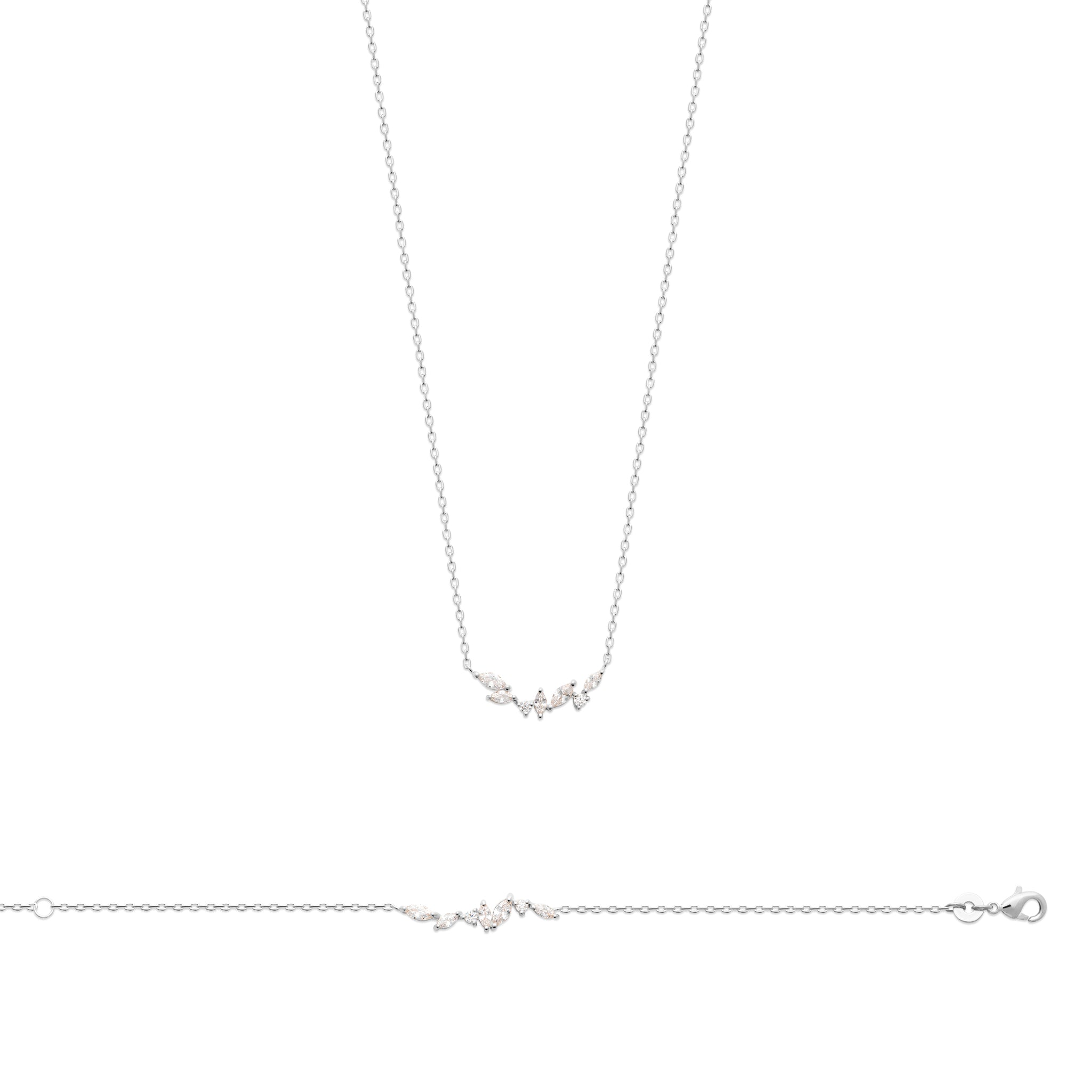 Collier en argent rhodié avec oxydes blancs diverses formes