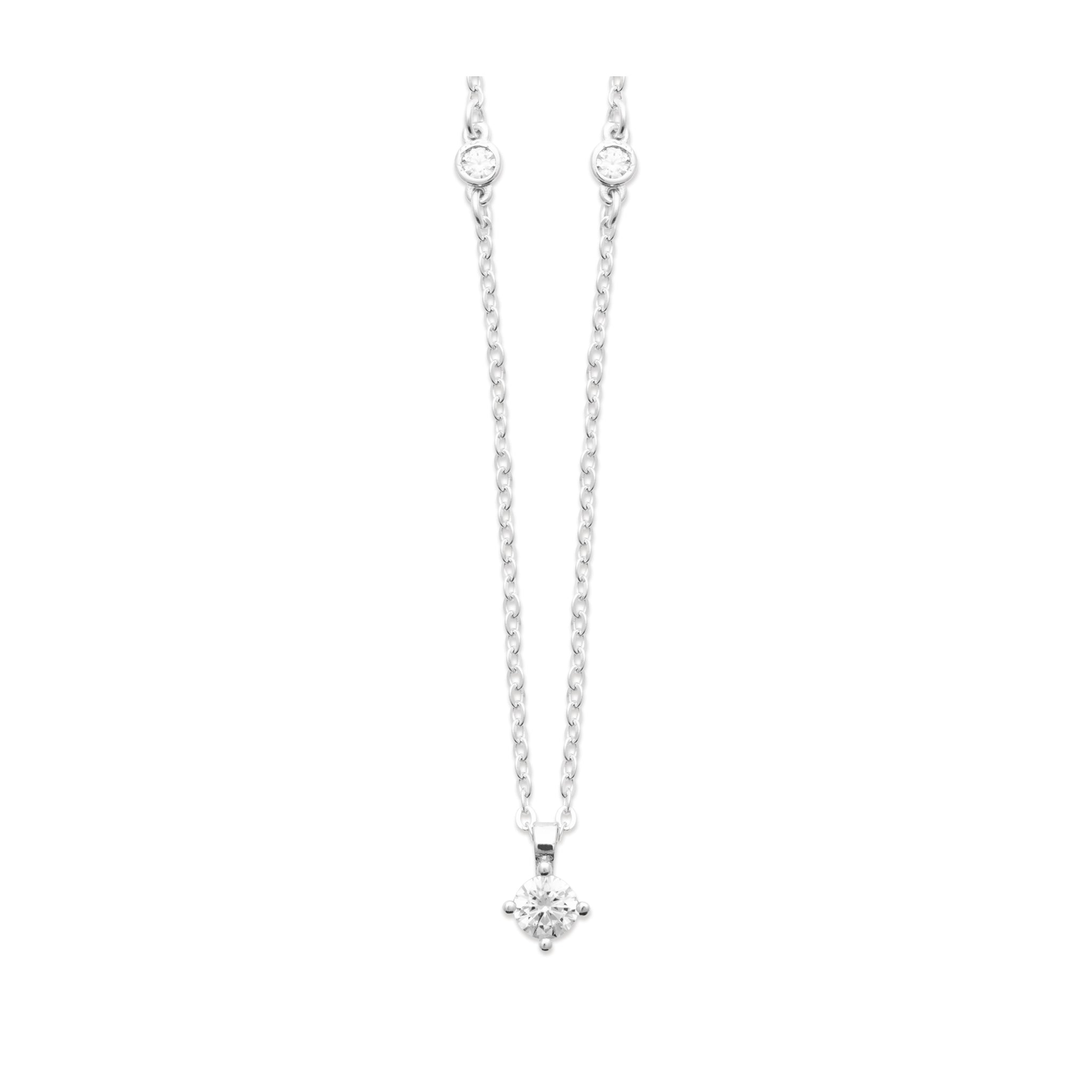 Collier Argent Rhodié Pendentif Losange Sur Chaîne Fine