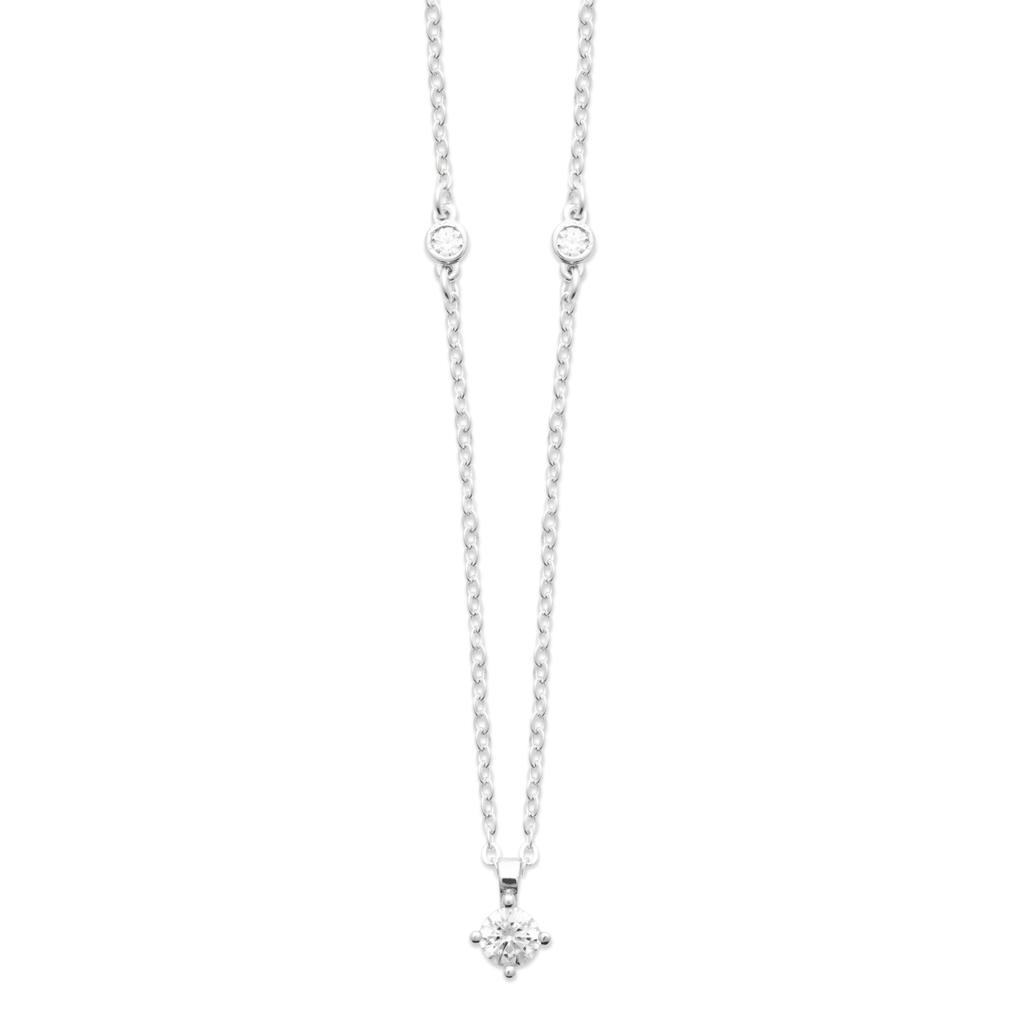 Collier Argent Rhodié Pendentif Losange Sur Chaîne Fine