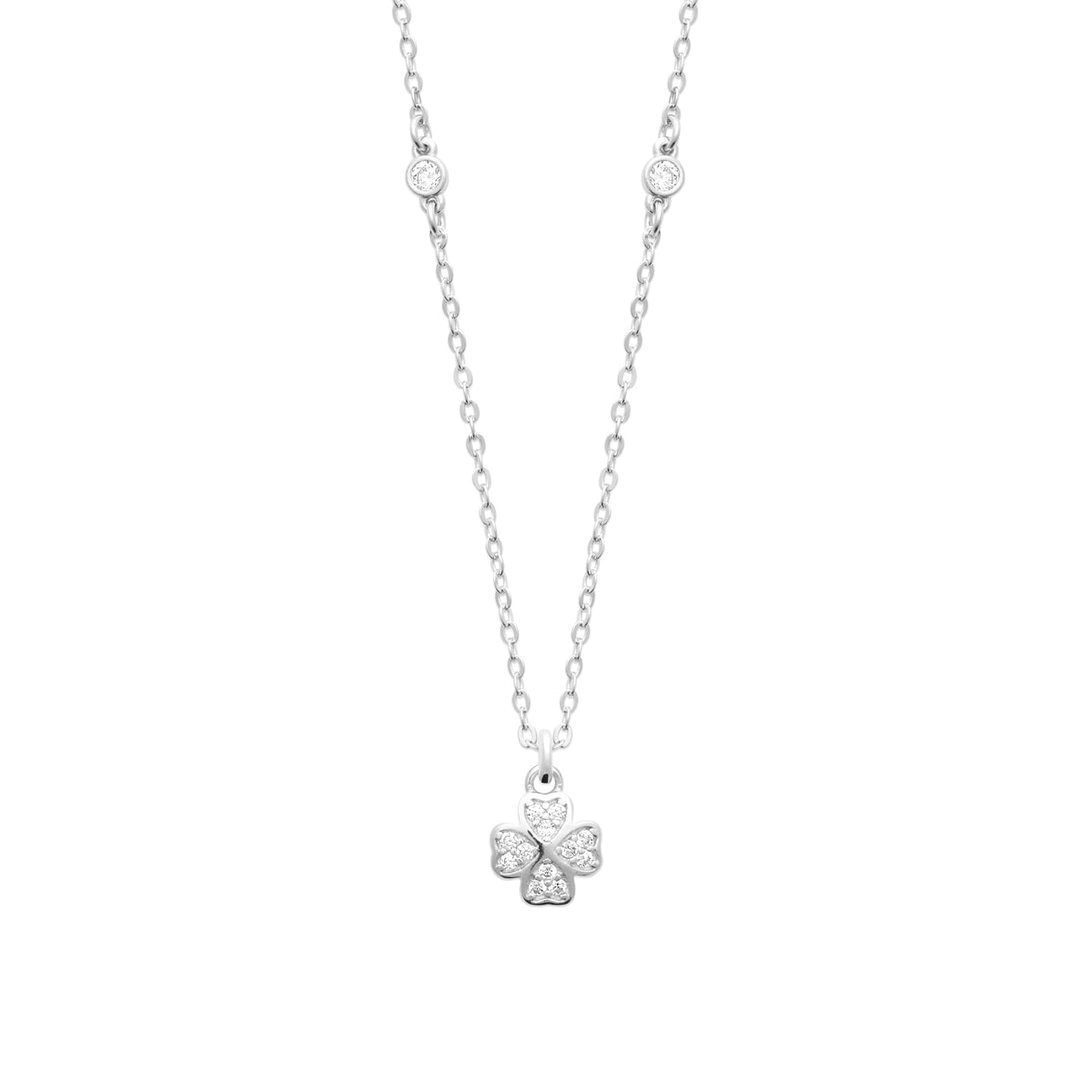 Collier en argent rhodié avec trèfle pavé d'oxydes
