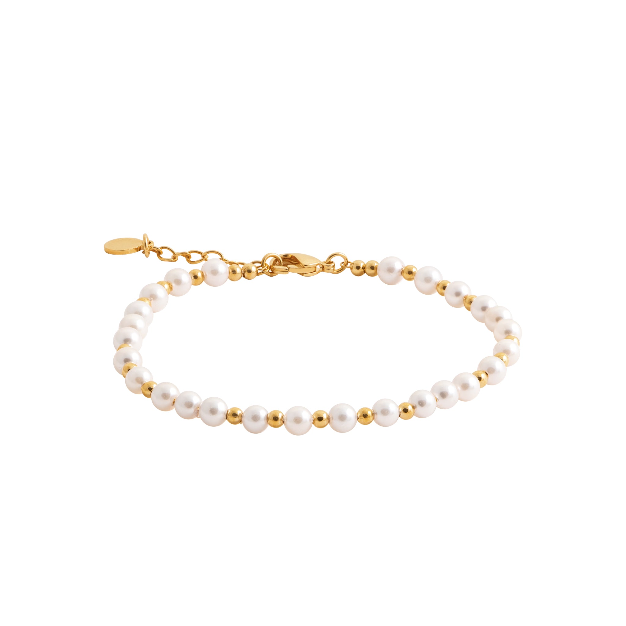 Bracelet en plaqué or avec perles de culture d'imitation et billes dorées