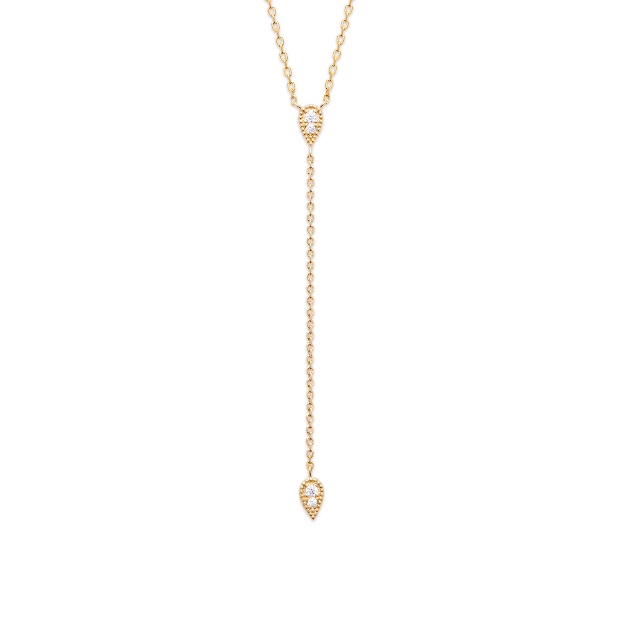 Collier plaqué or jaune forme cravate avec 2 OZ forme goutte