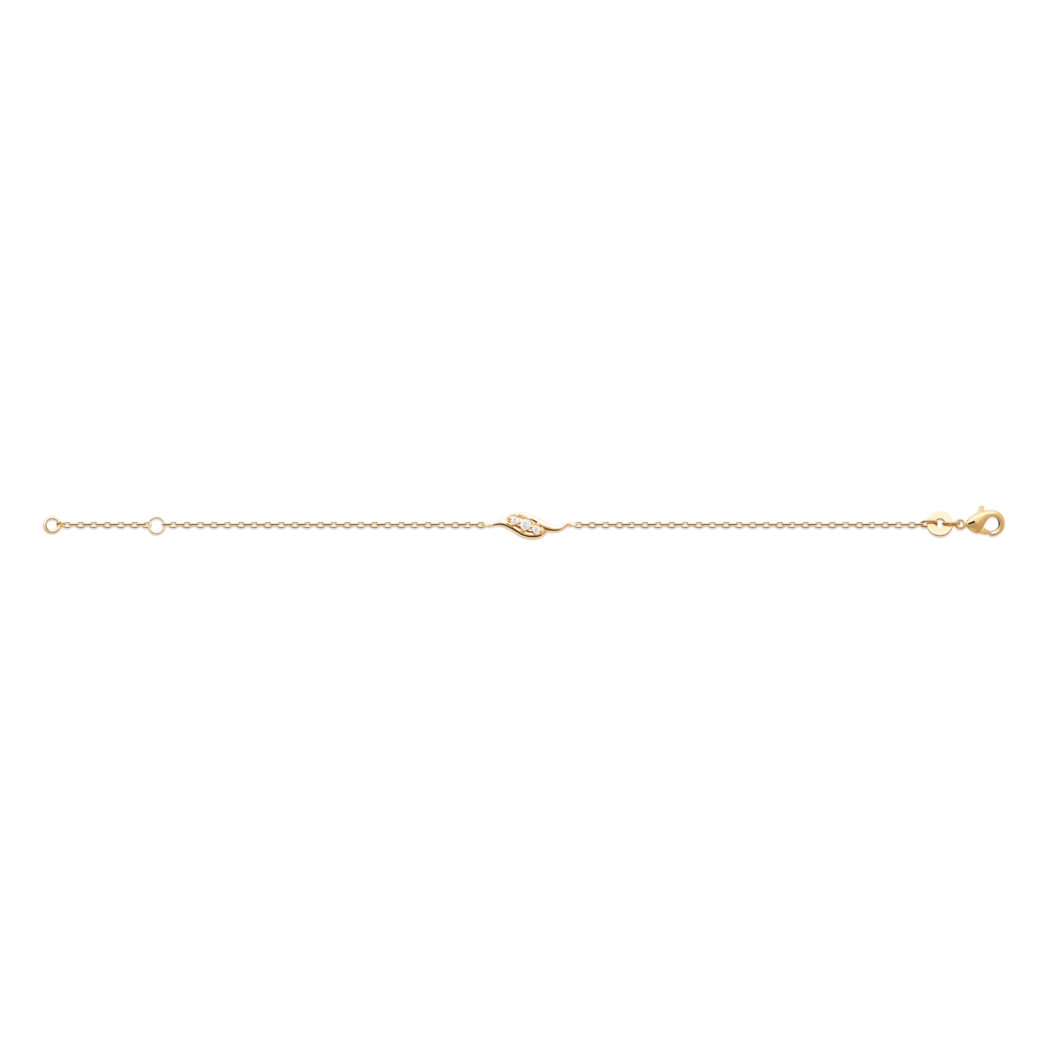 Bracelet en plaqué or avec trois oxydes blancs en forme de vague