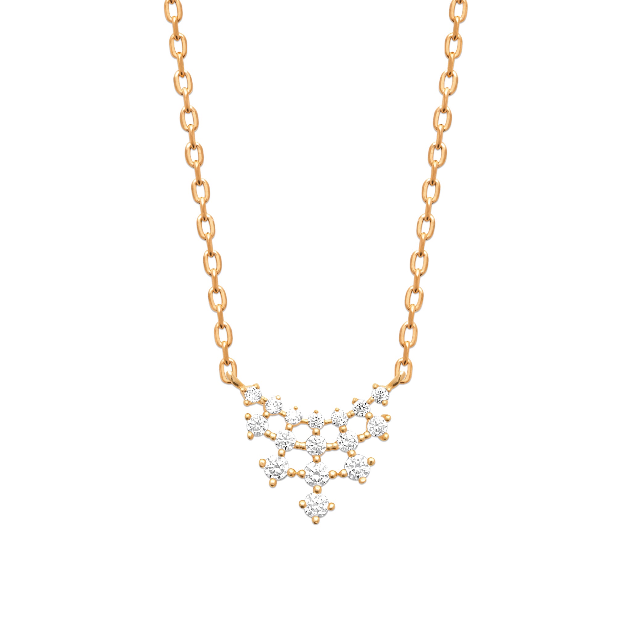 Collier Plaqué Or Jaune Avec Pendentifs Zirconium Suspendus