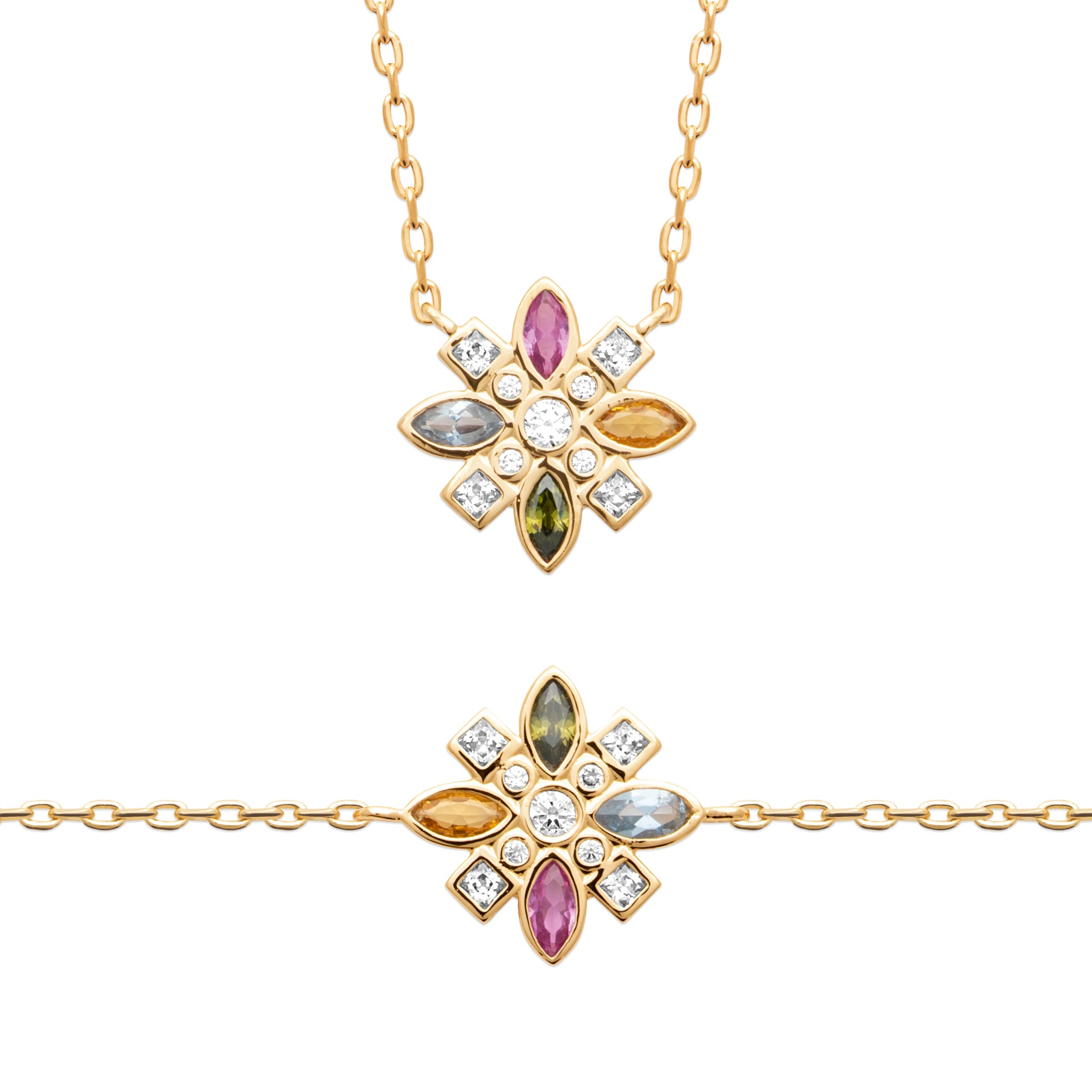 Collier Plaqué Or Avec Fleur Multicolore OZ Bijou Fantaisie