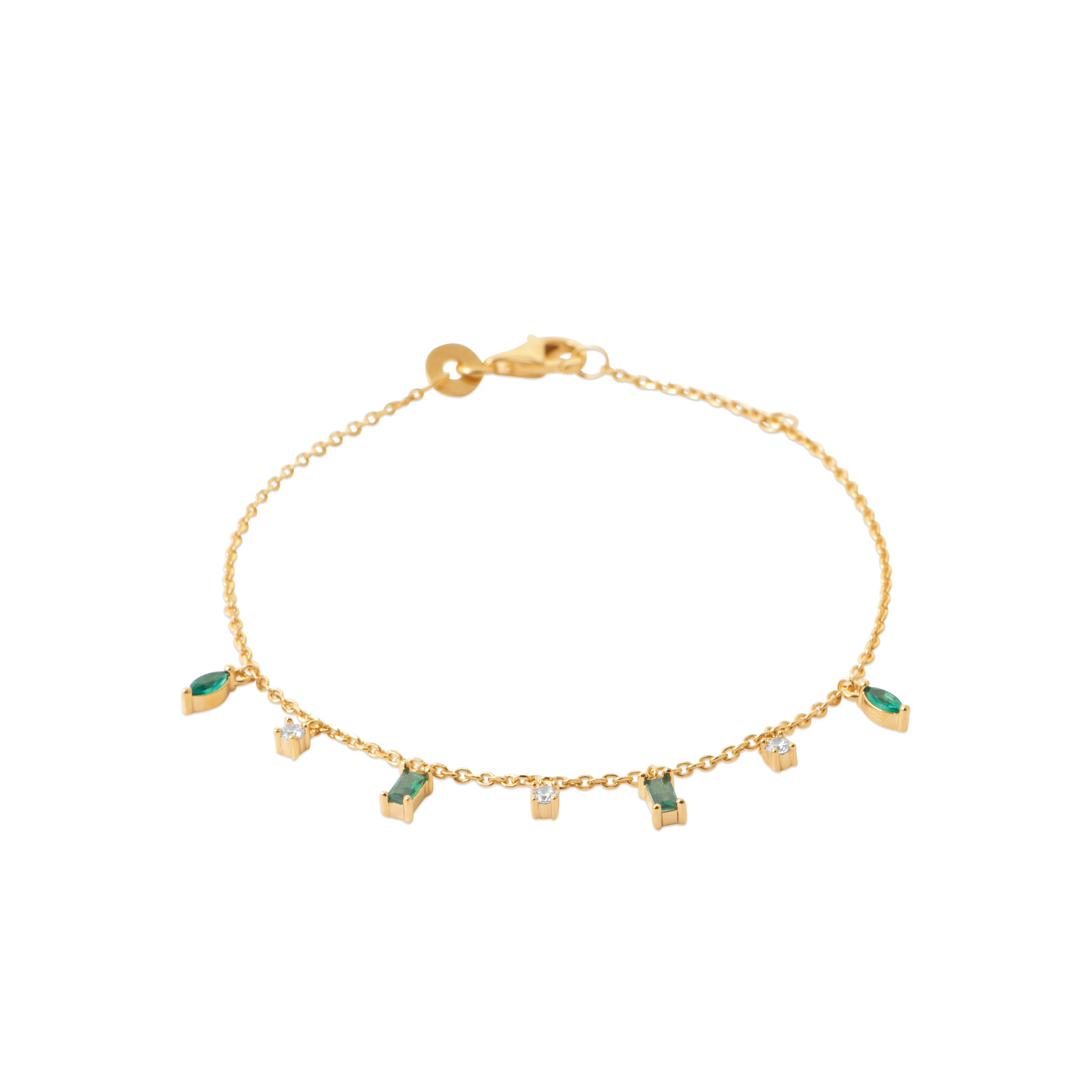 Bracelet Plaqué Or Jaune avec Pampilles OZ Vert Foncé et Blancs Formes Variées