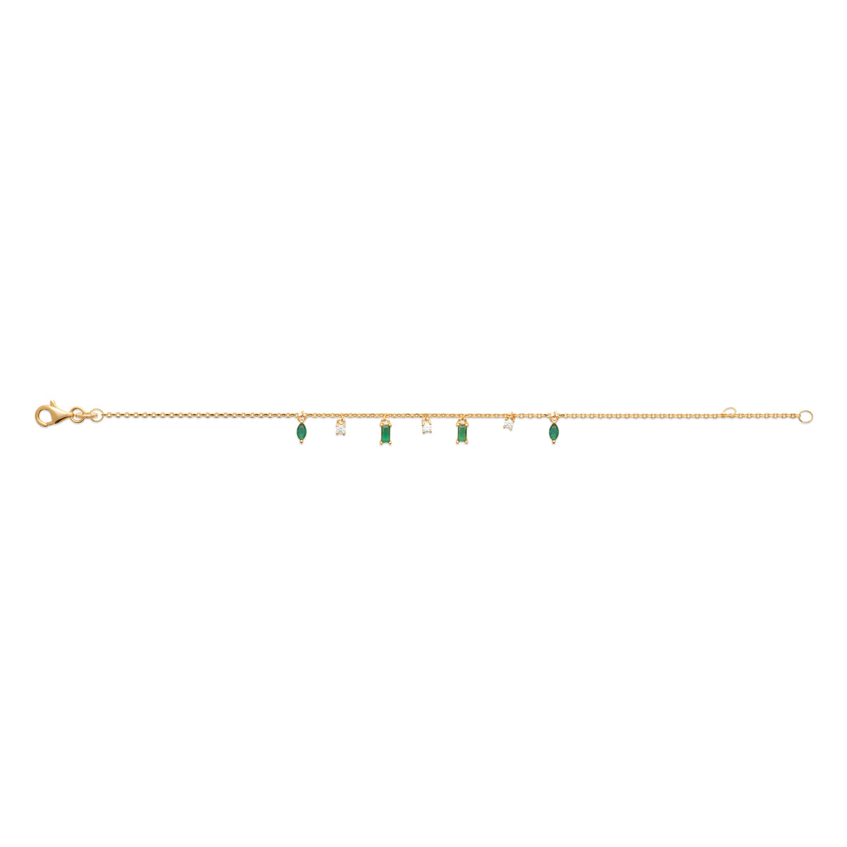 Bracelet Plaqué Or Jaune avec Pampilles OZ Vert Foncé et Blancs Formes Variées