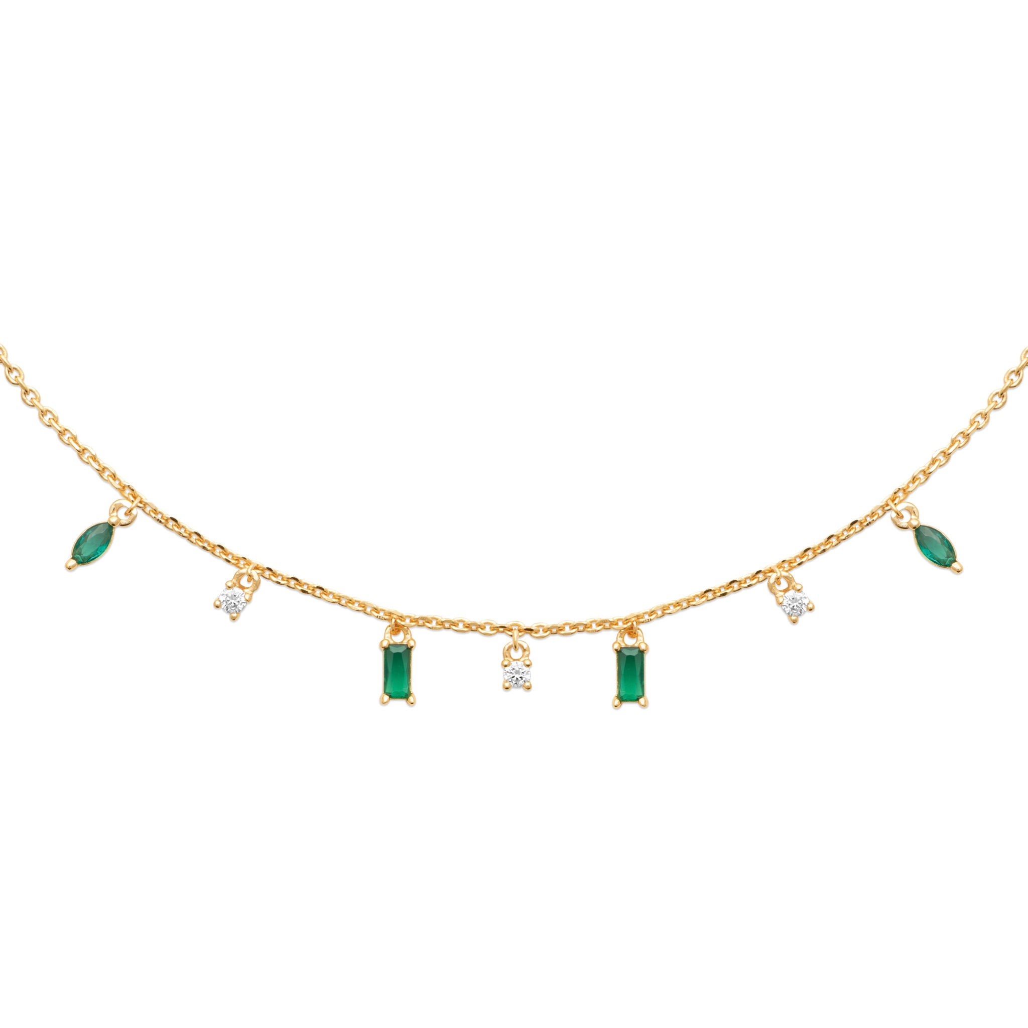 Collier Plaqué Or Avec Pampilles OZ Blancs Et Vert Foncé Rectangles