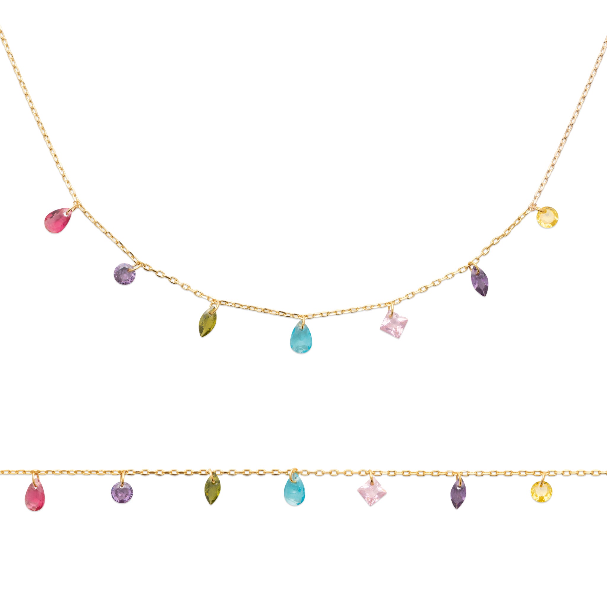 Bracelet Plaqué Or Jaune Avec OZ Multicolores Formes Variées
