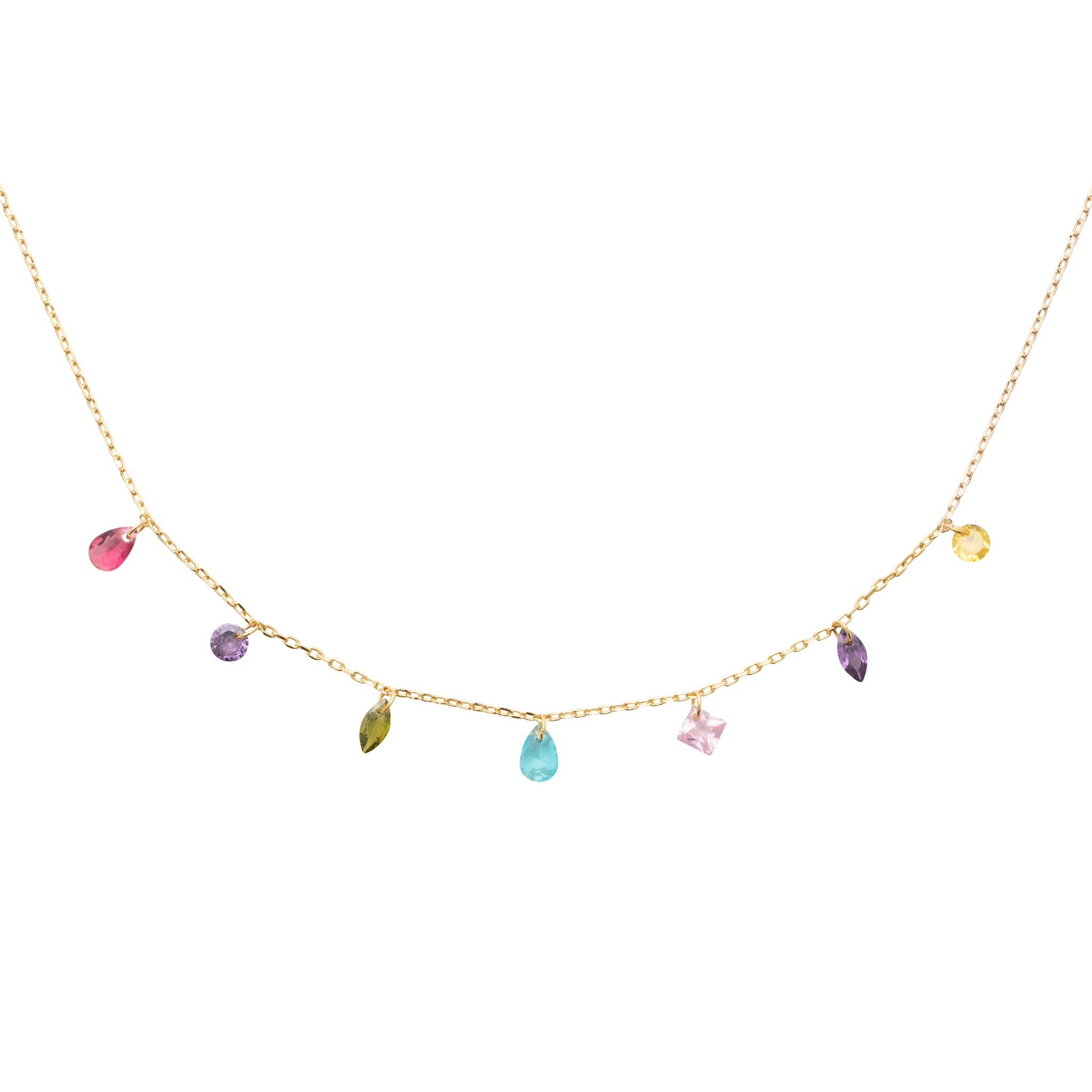 Collier Plaqué Or Jaune Avec OZ Multicolores Formes Diverses