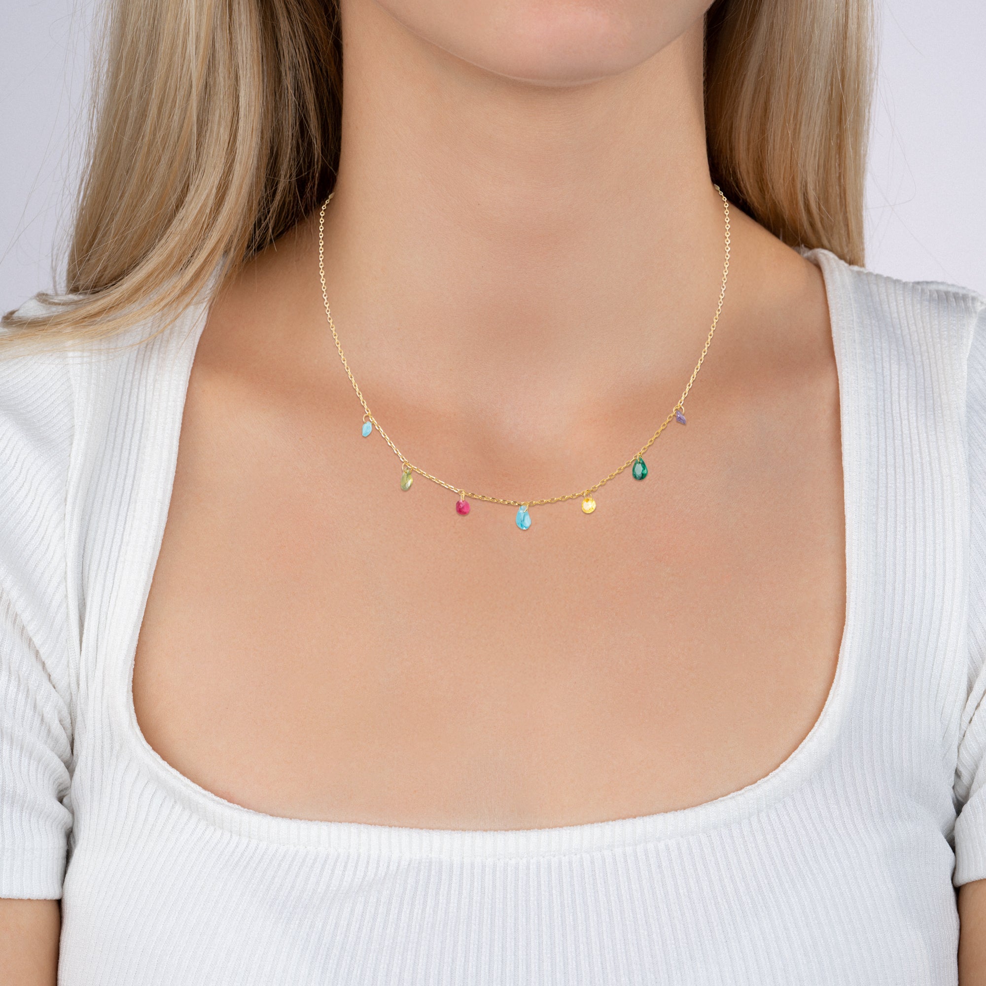 Collier Plaqué Or Jaune Avec Pampilles Multicolores OZ