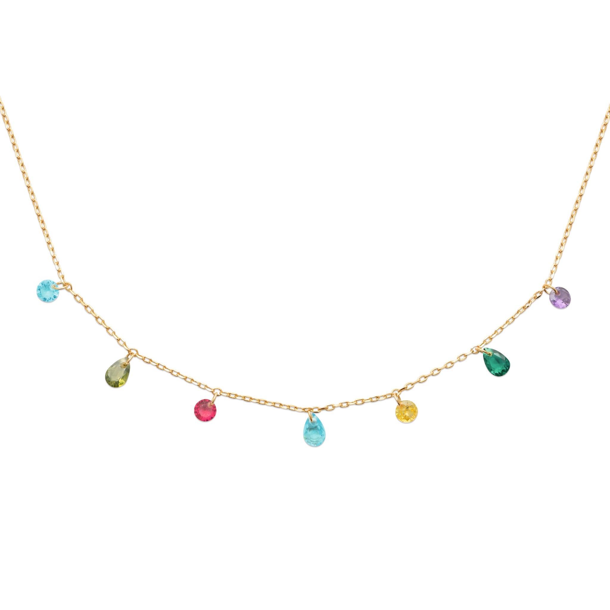 Collier Plaqué Or Jaune Avec Pampilles Multicolores OZ