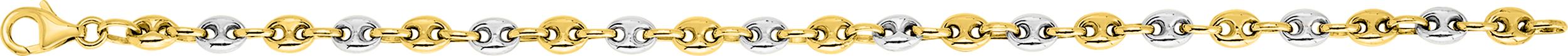 Bracelet or bicolore jaune et blanc maille grain de café creuses 5 mm longueur 21 cm