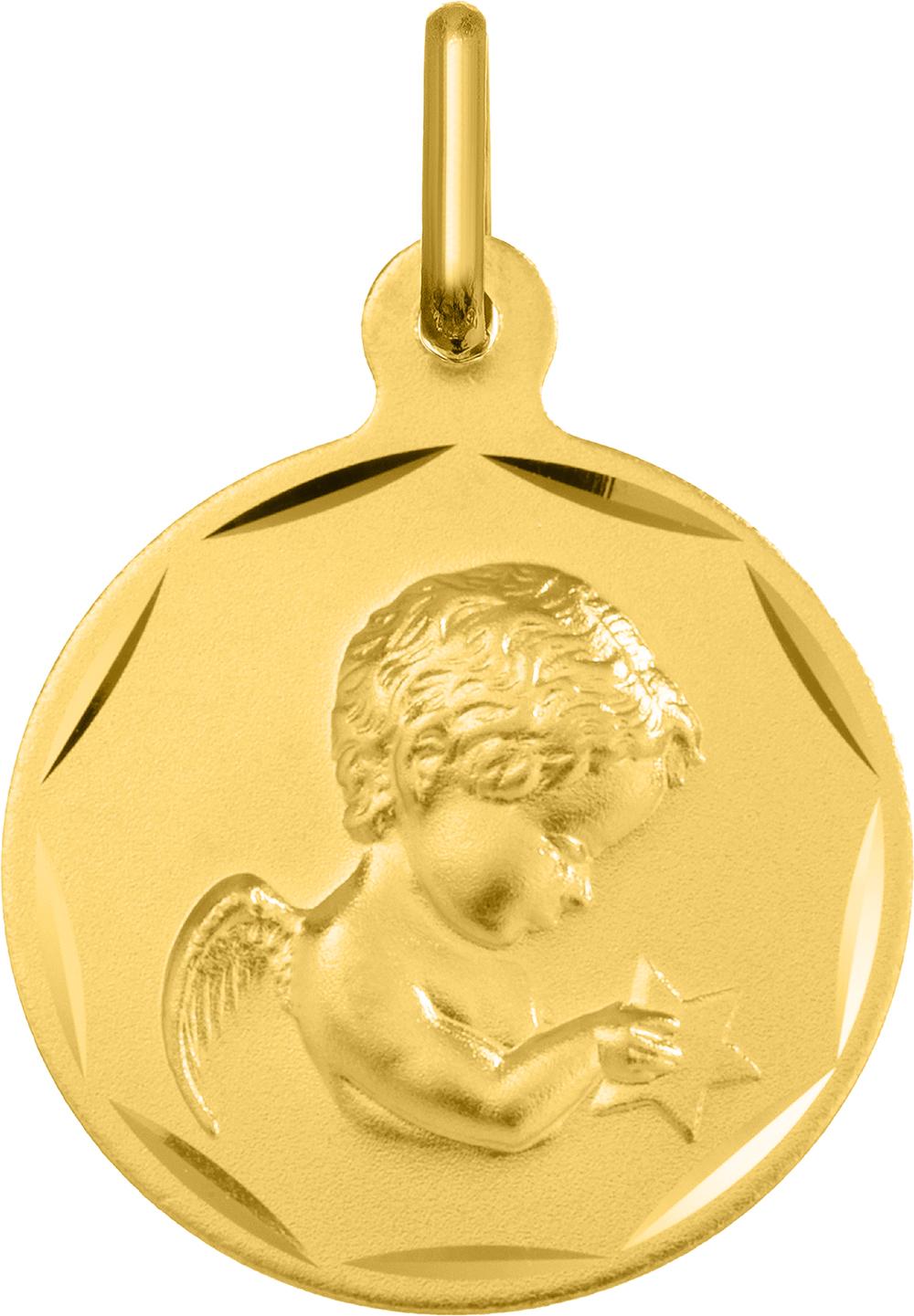 Médaille or jaune 375/1000 Ange tenant une éoile à graver