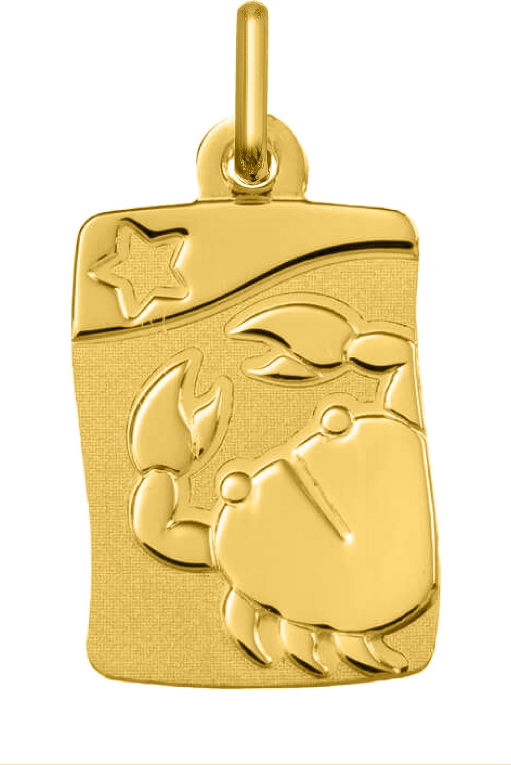 Pendentif Plaque Rectangle Or Jaune 375 Cancer Zodiaque