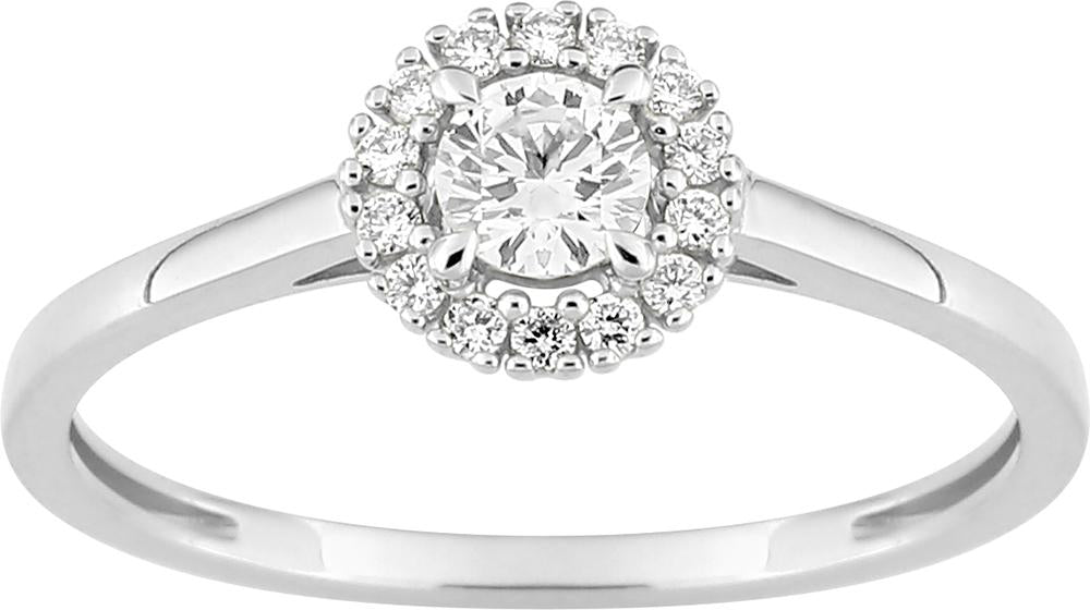 Bague or blanc 375/1000 et diamants de synthèse F-VS 0.28 carats