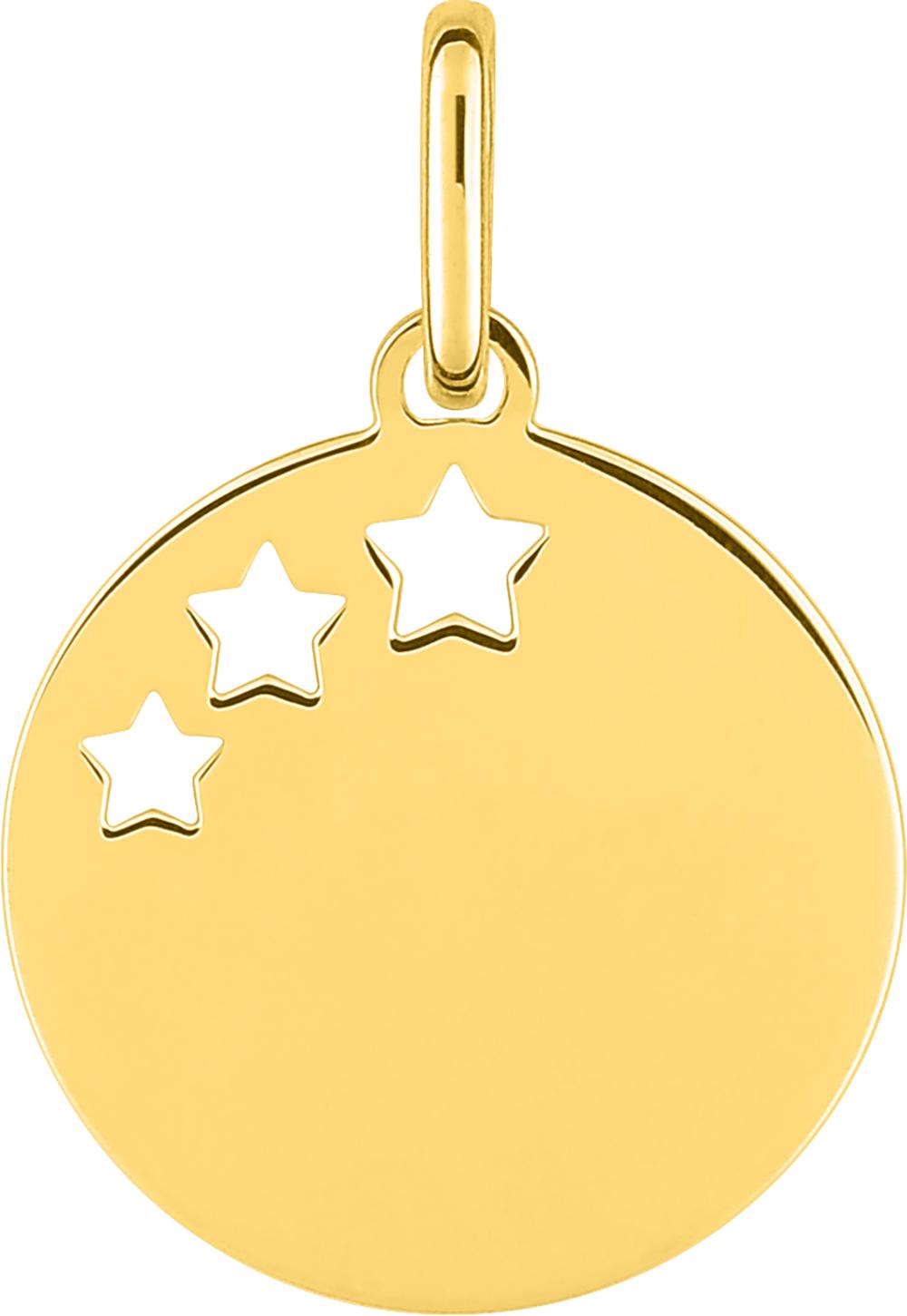 Pendentif or jaune 375/1000 médaille à graver 3 étoiles découpées