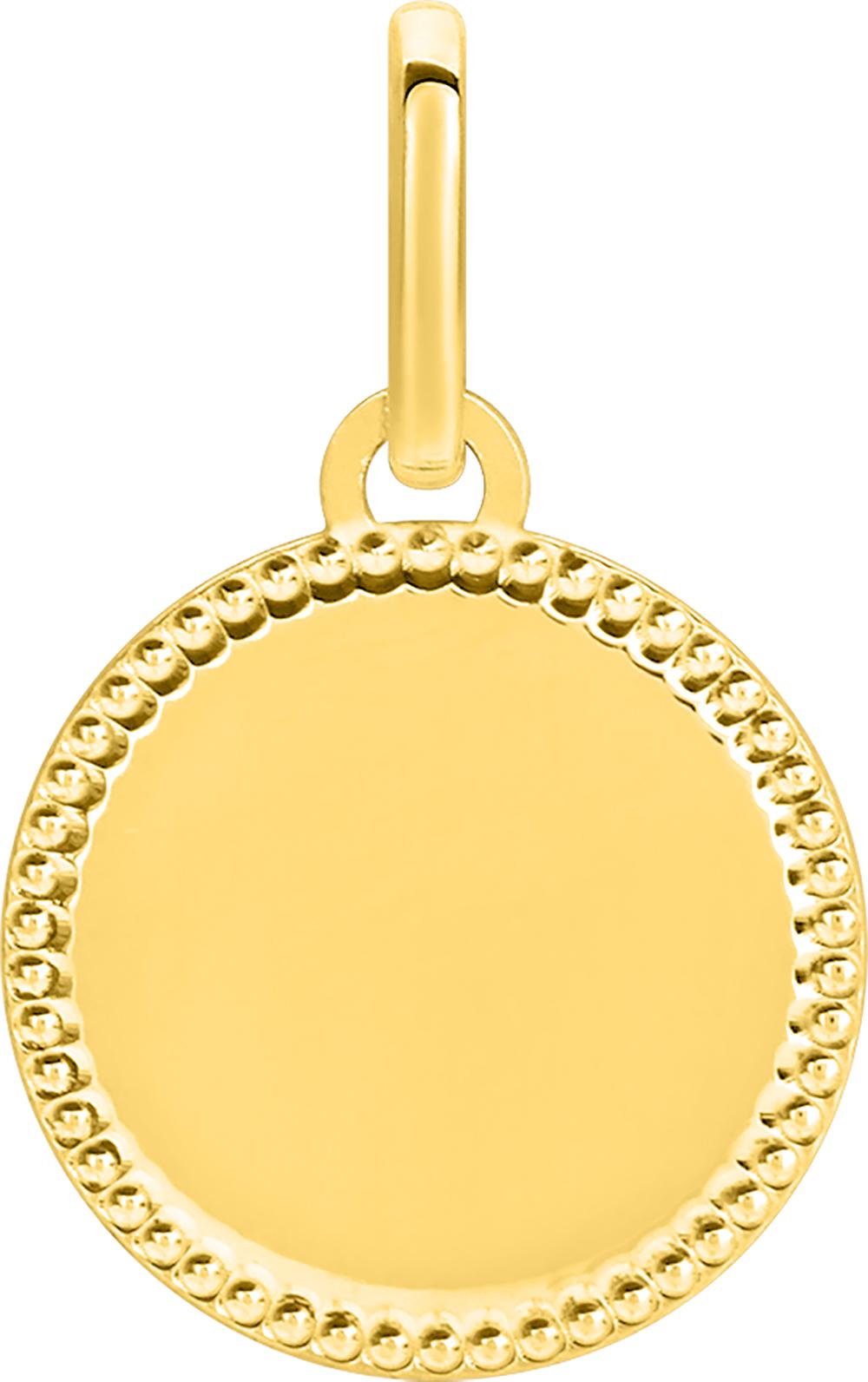 Pendentif or jaune 375/1000 médaille à graver bord perlé