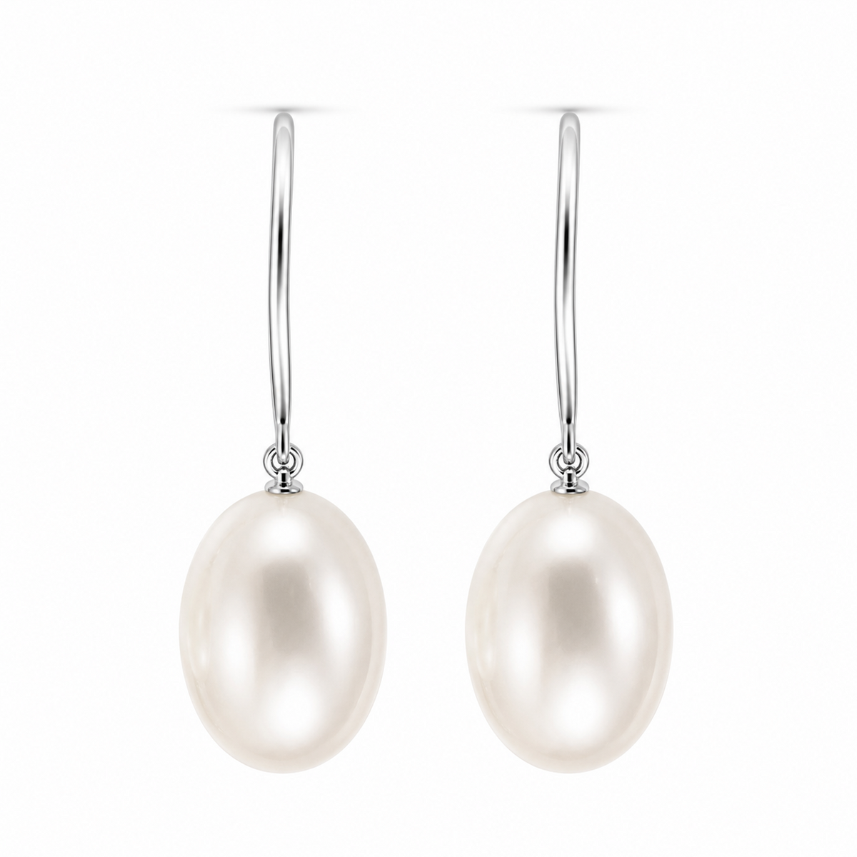 Boucles Doreilles Pendantes Or Blanc 750 Avec Perles Eau Douce Naturelles Goutte