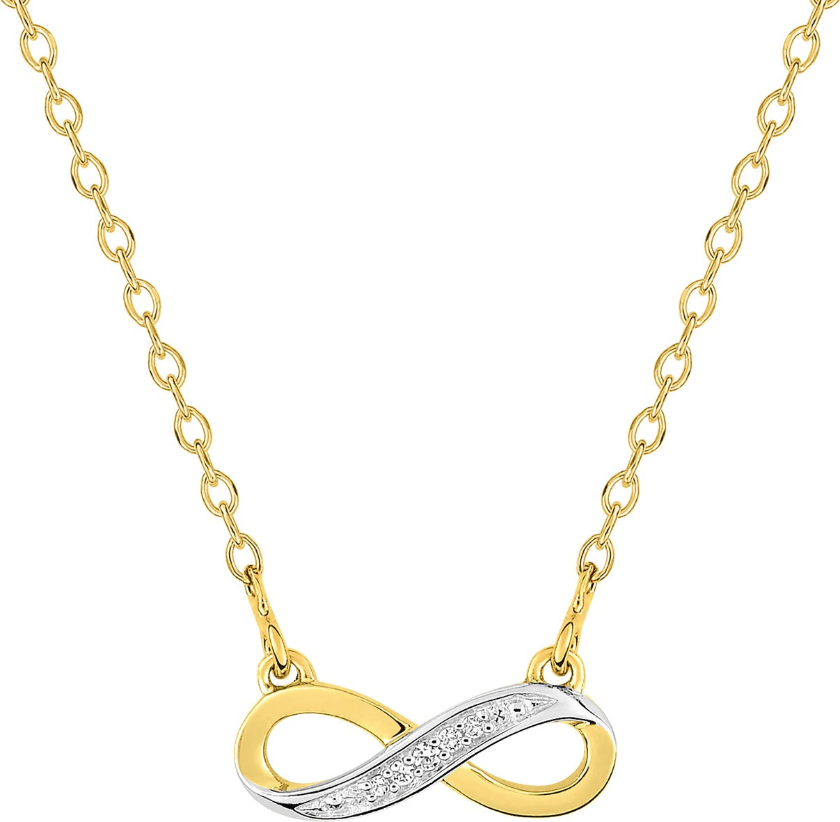 Collier plaqué or jaune er rhodium avec oxyde de zirconium fome infini, 40 + 3 cm