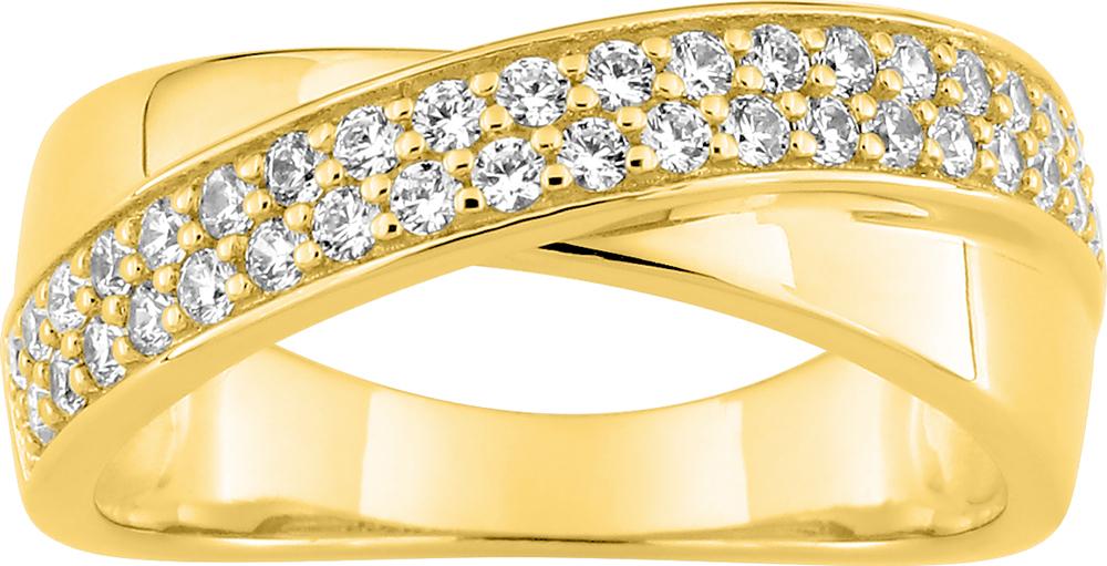 Bague plaqué or jaune forme croisée avec bande sertie d'oxydes de zirconium