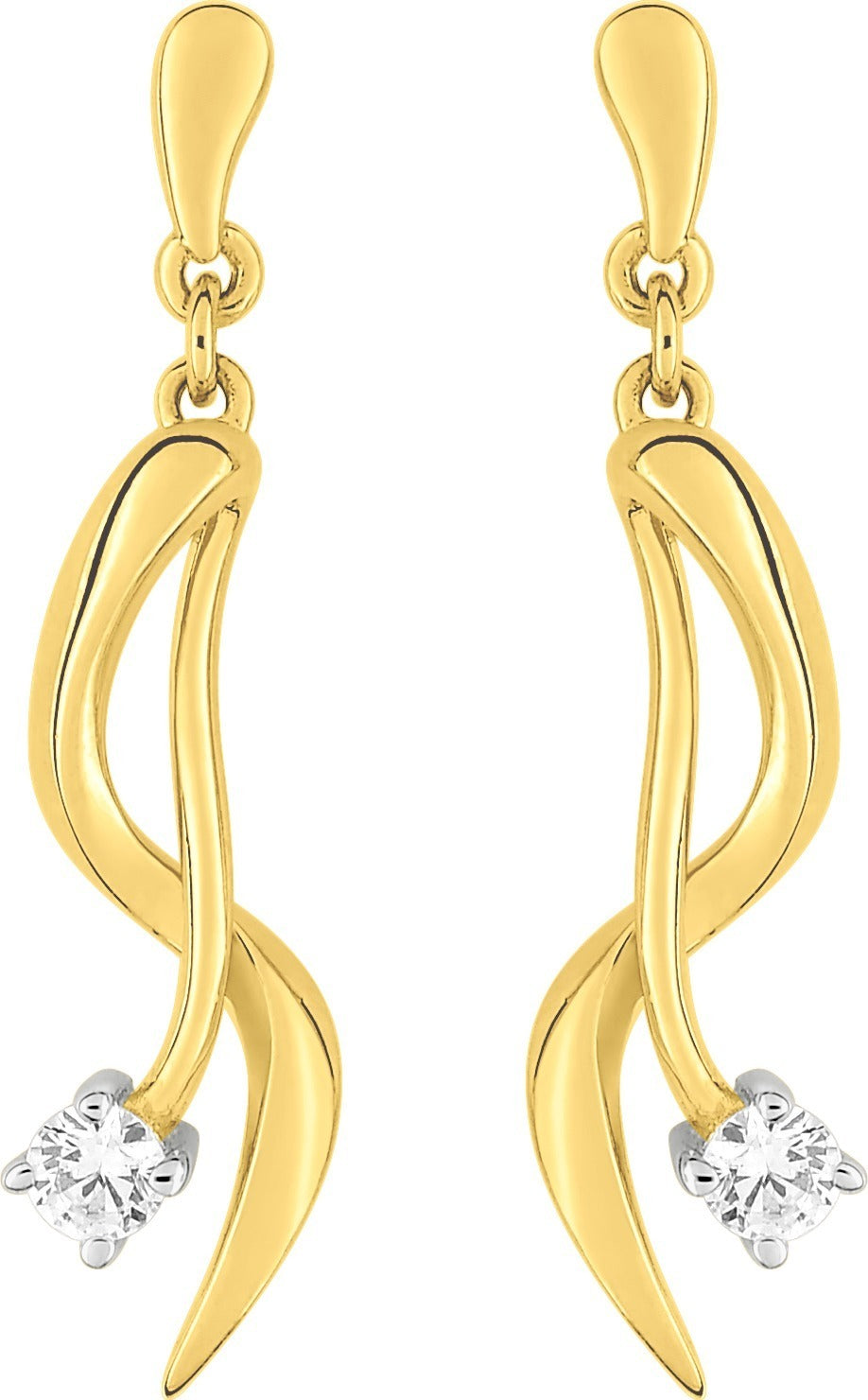 Boucles d'oreilles en plaqué or jaune pendantes avec deux oxydes de zirconium