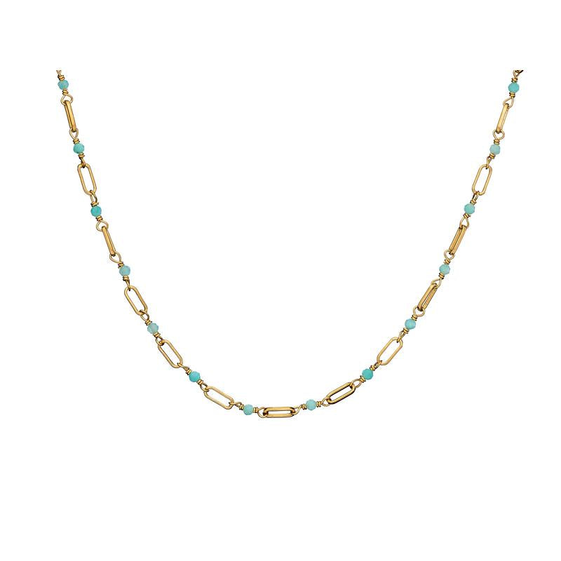 Collier En Argent 925 Doré Avec Amazonite Bleue Naturelle Longueur 42 À 45 Cm