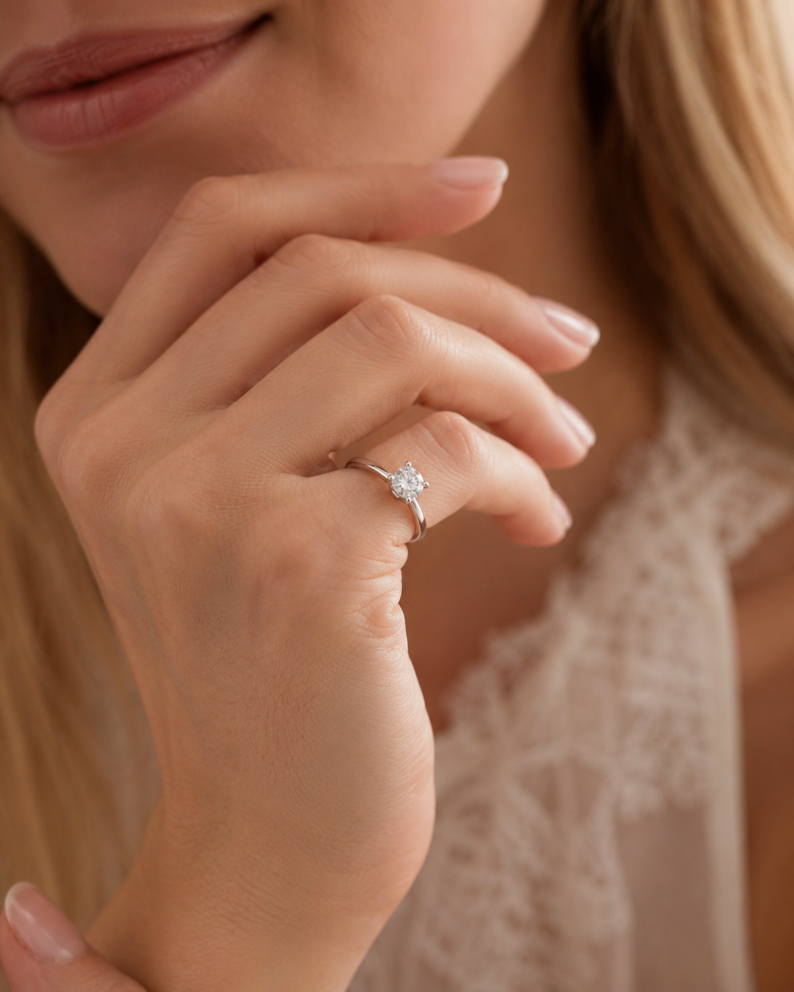 Solitaire diamant de synthèse en or blanc 18K