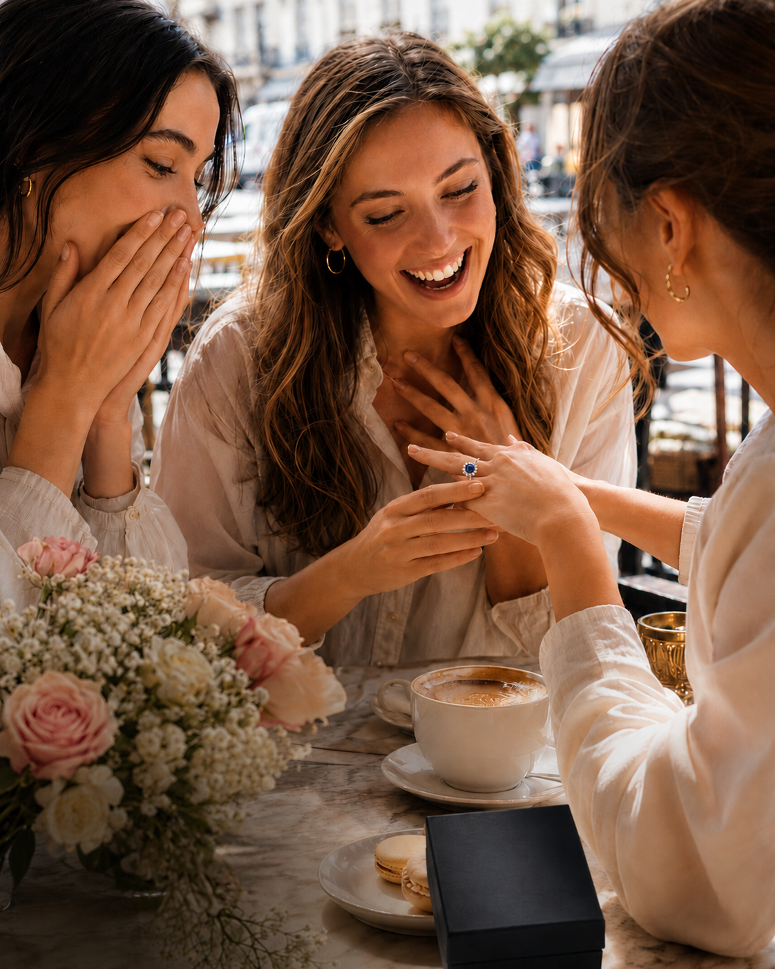 Femme regardant sa bague après la demande
