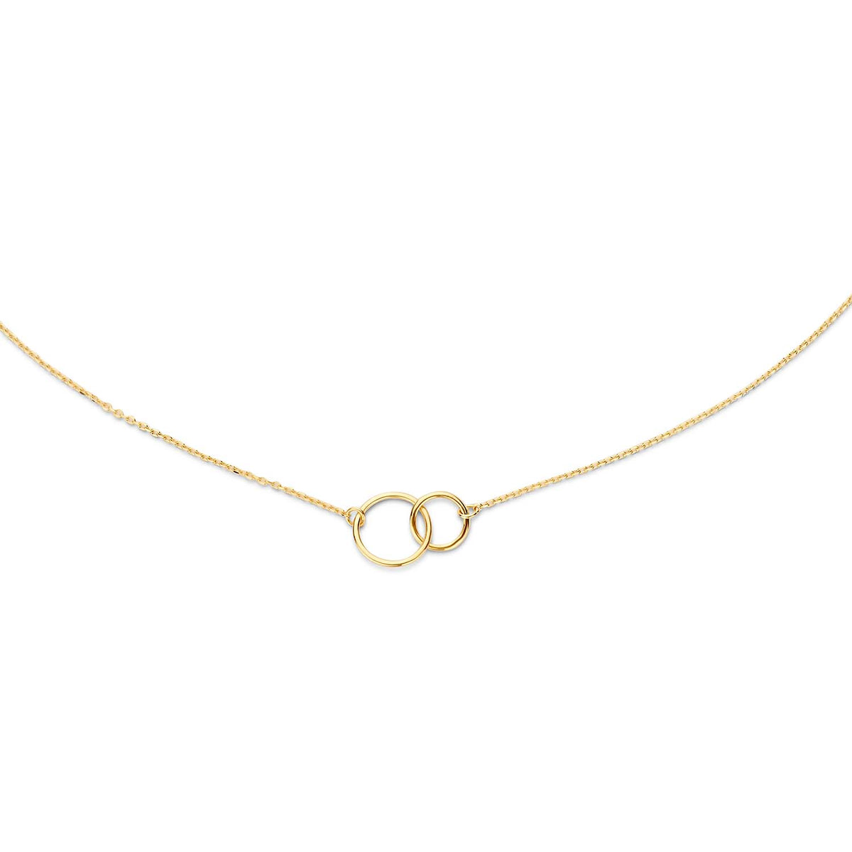 Collier Or jaune 14 carats – 2 cercles entrelacés, chaîne souple