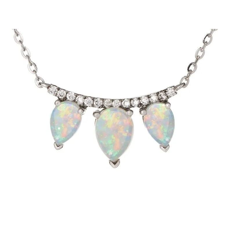 Collier argent rhodié 925 opale goutte + oxyde de zirconium