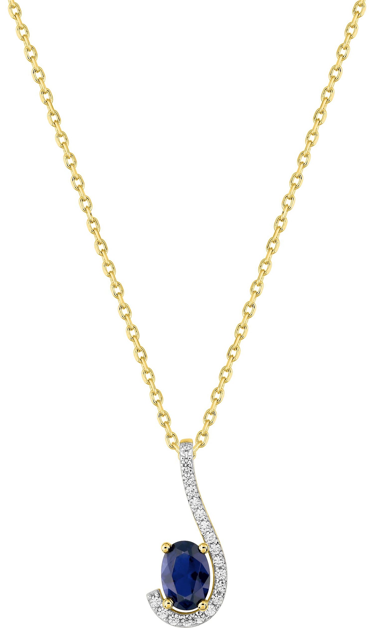 Collier en plaqué or et rhodium avec oxyde bleu foncé de 7x 5 mm, longueur 40+3 cm