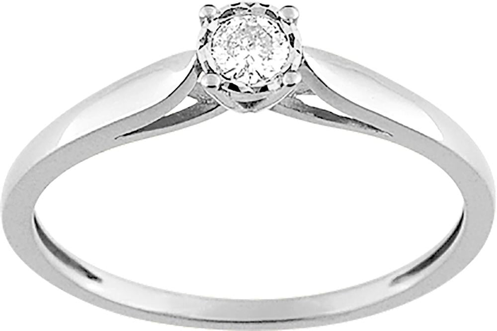 Bague solitaire en or blanc 750/1000 avec diamant pastillé GH-P1 de 0.10 carats