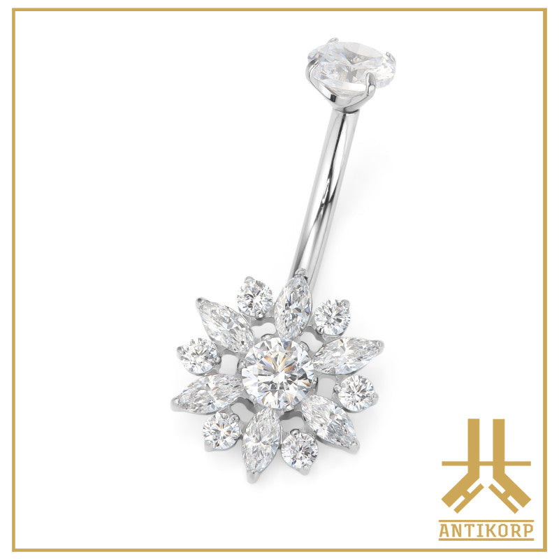 Piercing Nombril Titane 1.6x12mm Avec Or En Forme De Fleur